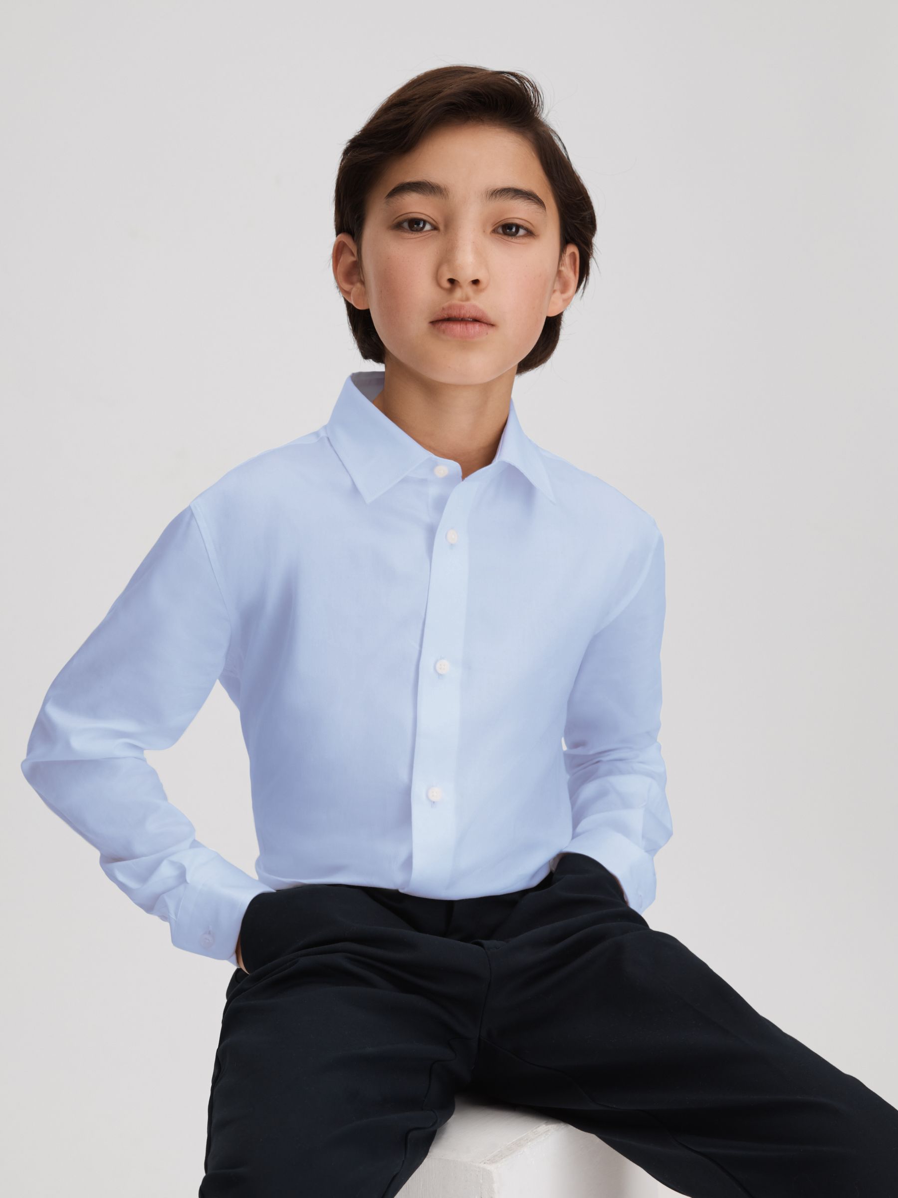 3-9 yrs Slim Fit Cotton Shirt in Soft Blue - Image 3 of 4