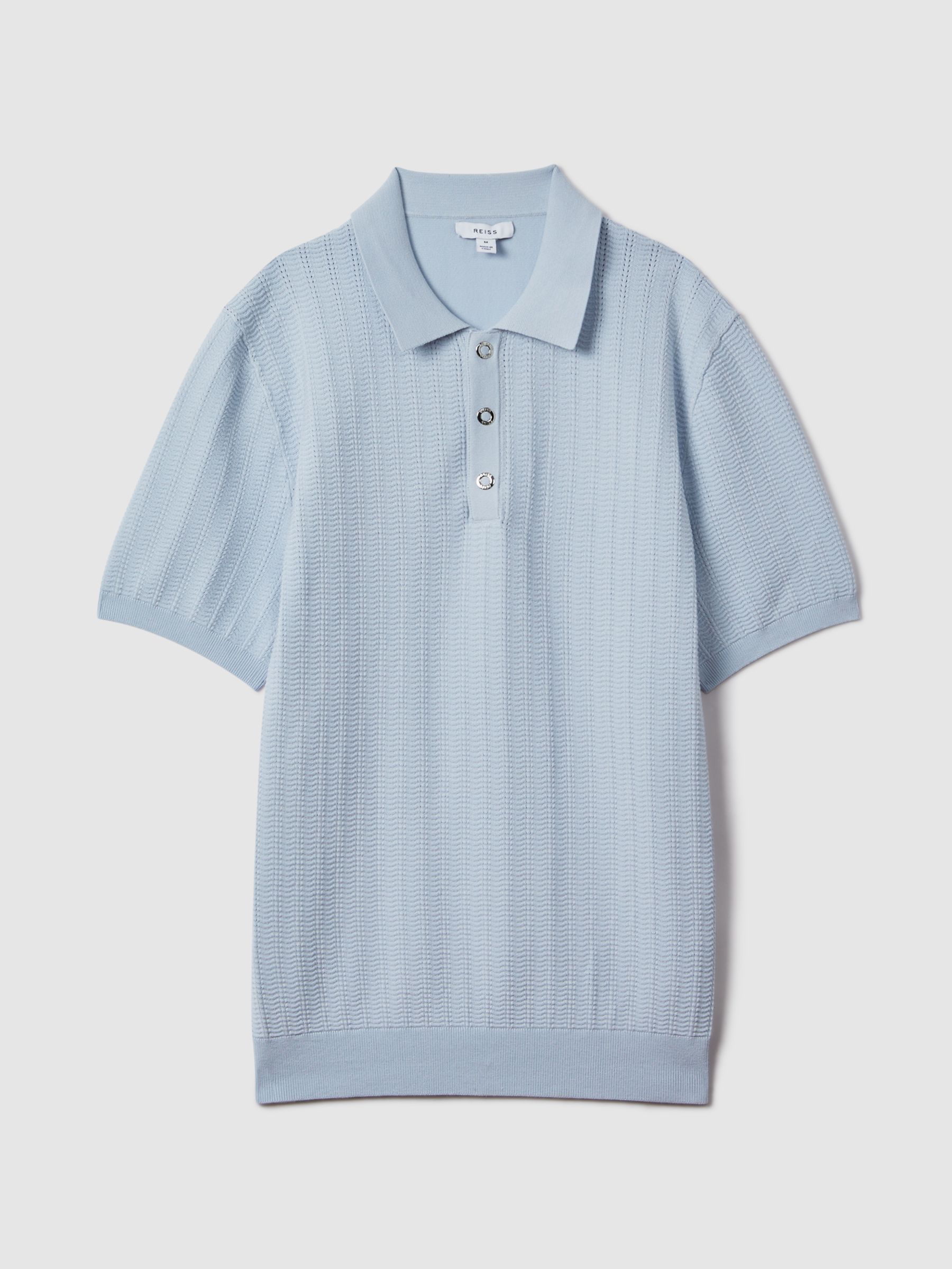 Textured Modal Blend Polo Shirt in Soft Blue - Image 2 of 7