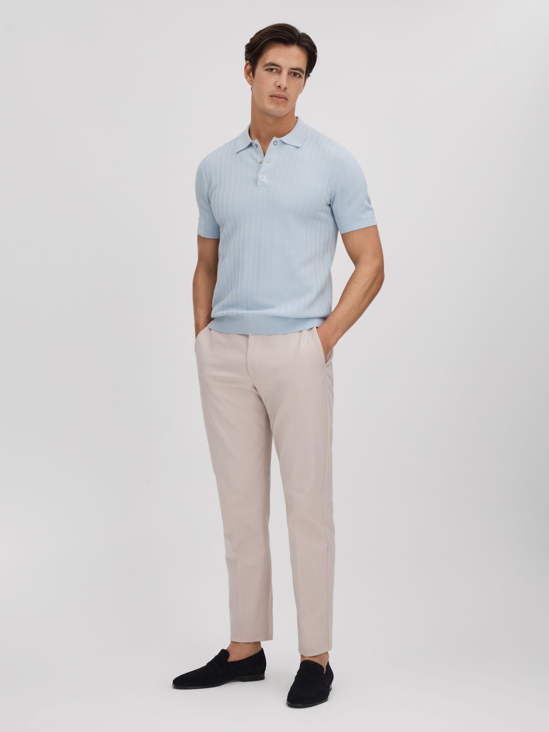 Textured Modal Blend Polo Shirt in Soft Blue - Image 3 of 7