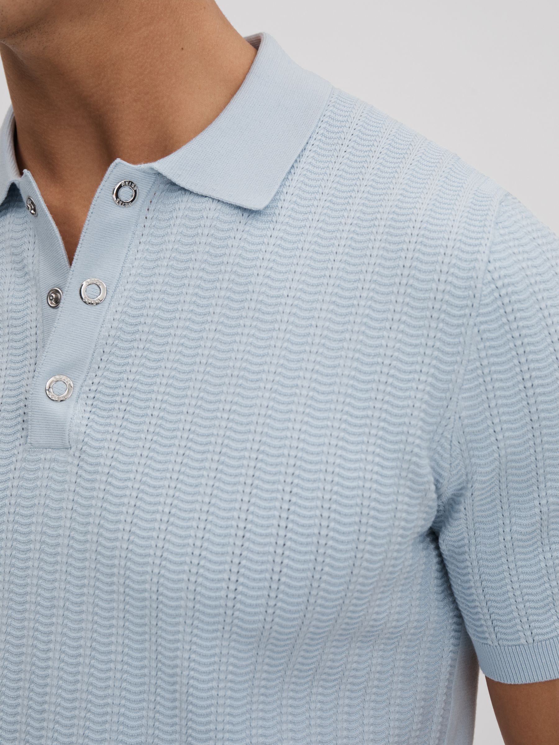 Textured Modal Blend Polo Shirt in Soft Blue - Image 4 of 7