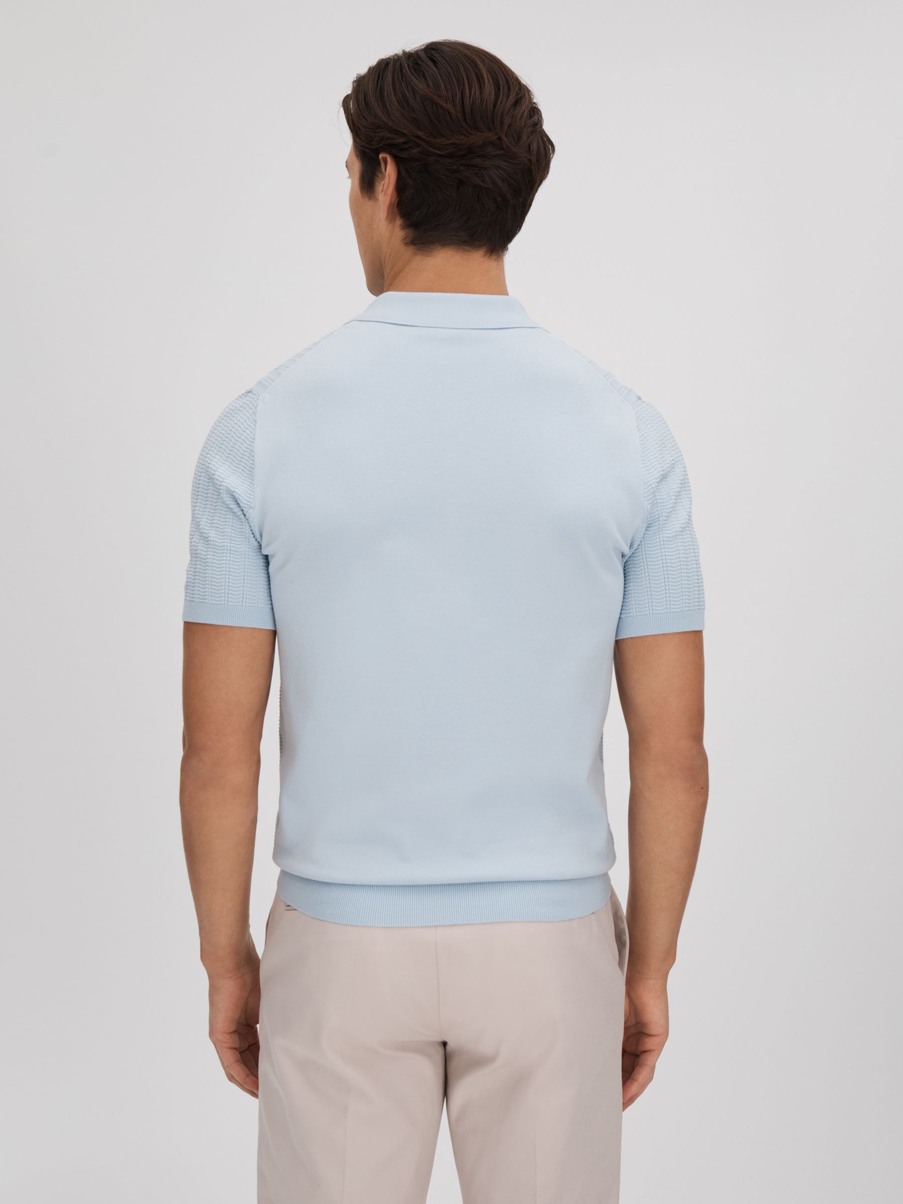 Textured Modal Blend Polo Shirt in Soft Blue - Image 5 of 7