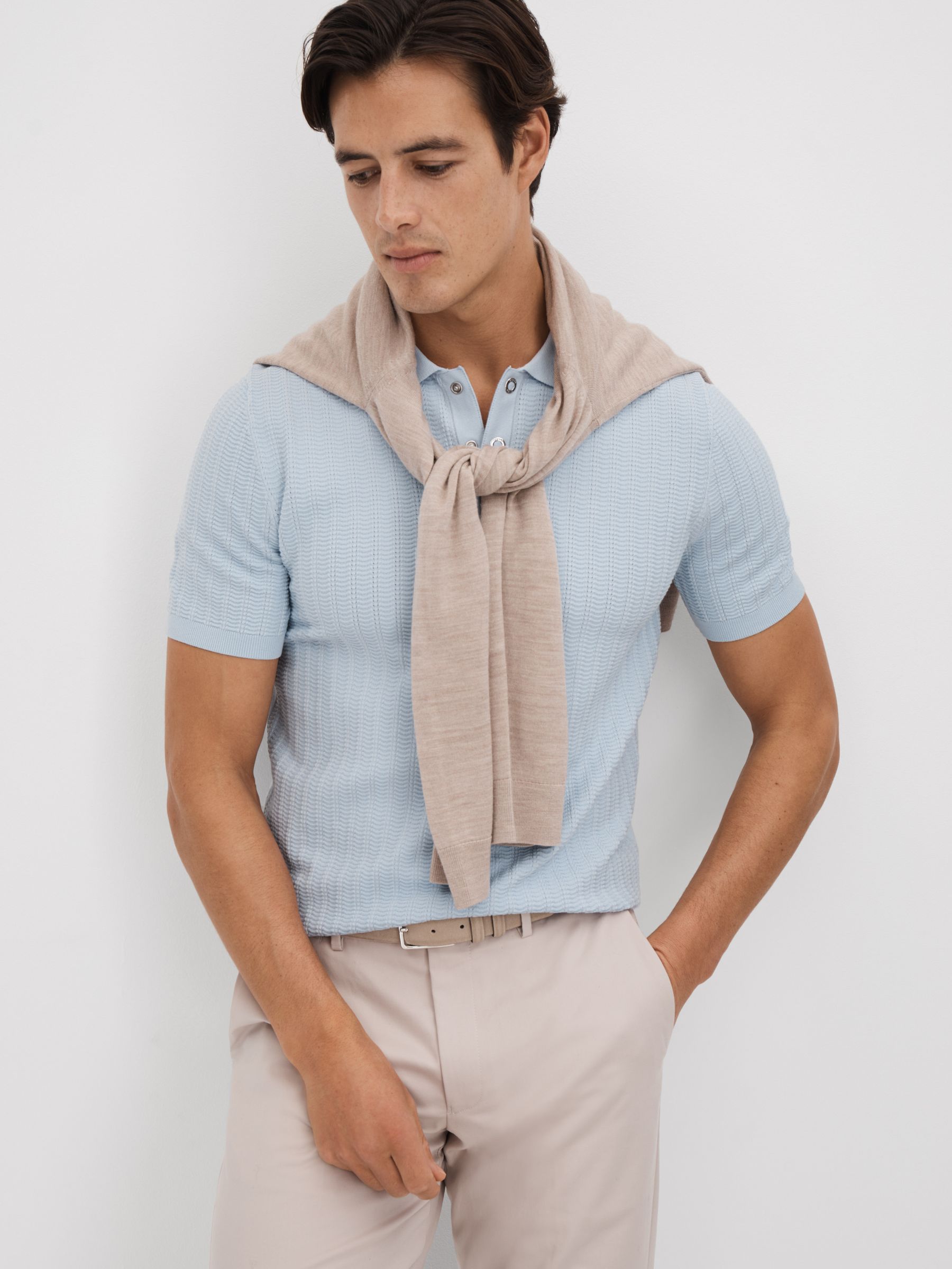 Textured Modal Blend Polo Shirt in Soft Blue - Image 6 of 7