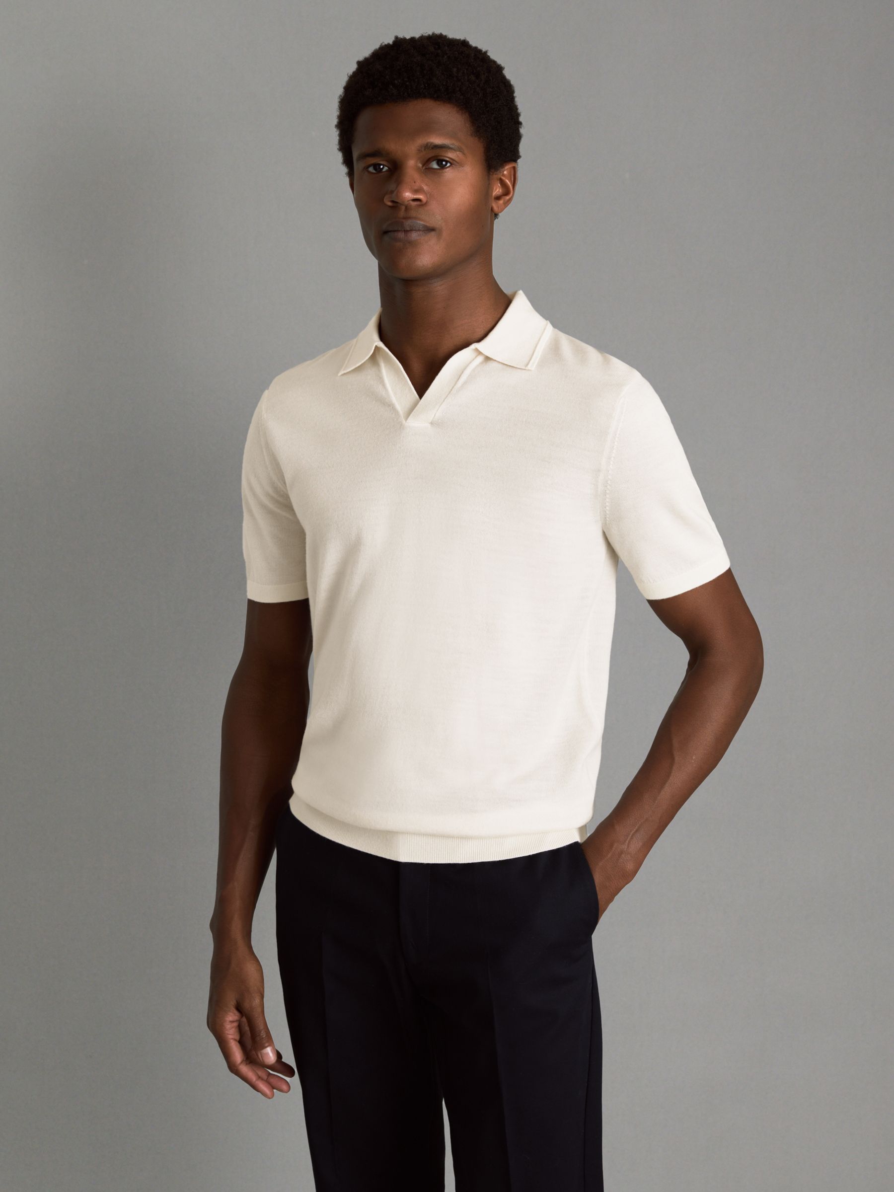 Duchie Snow Merino Wool Open Collar Polo Shirt - Image 1 of 6