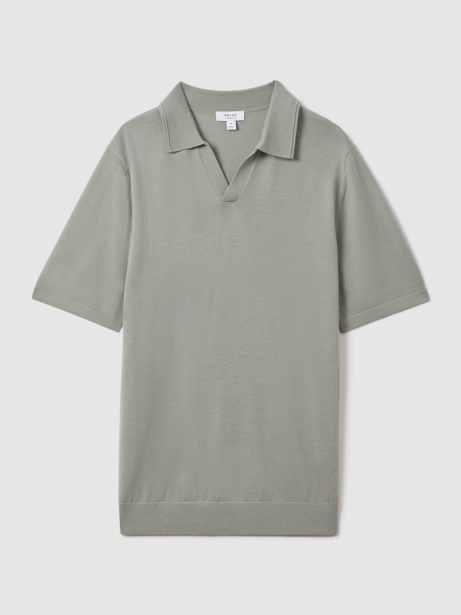 Merino Wool Open Collar Polo Shirt in Pistachio - Image 2 of 5