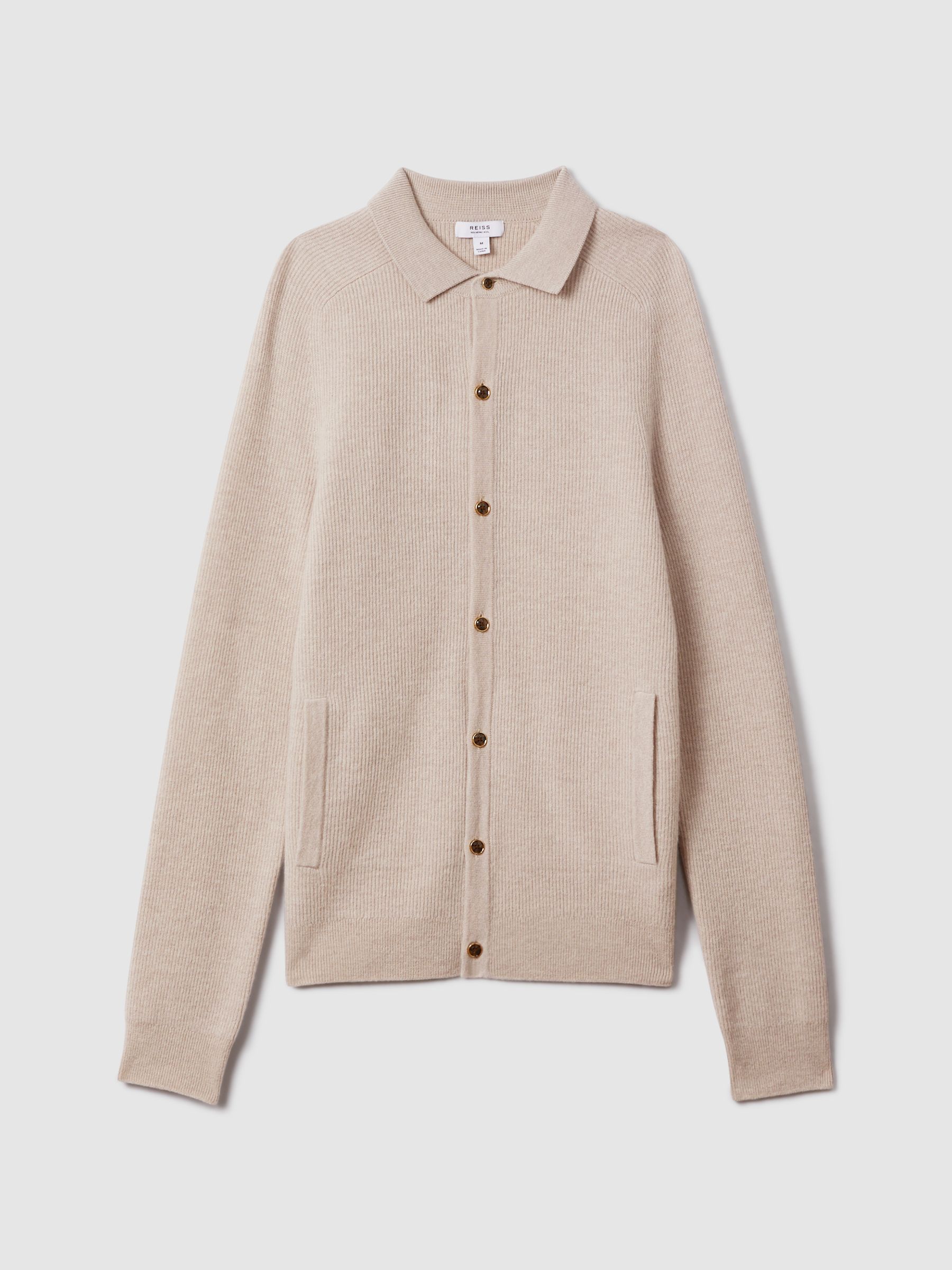 Ribbed Wool Cardigan in Oatmeal Melange - Image 2 of 6