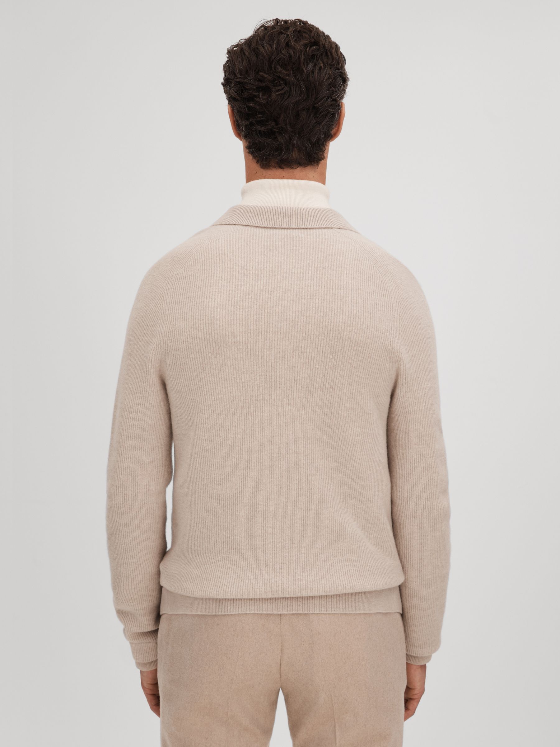 Ribbed Wool Cardigan in Oatmeal Melange - Image 5 of 6 Ribbed Wool Cardigan in Oatmeal Melange - Image 5 of 6