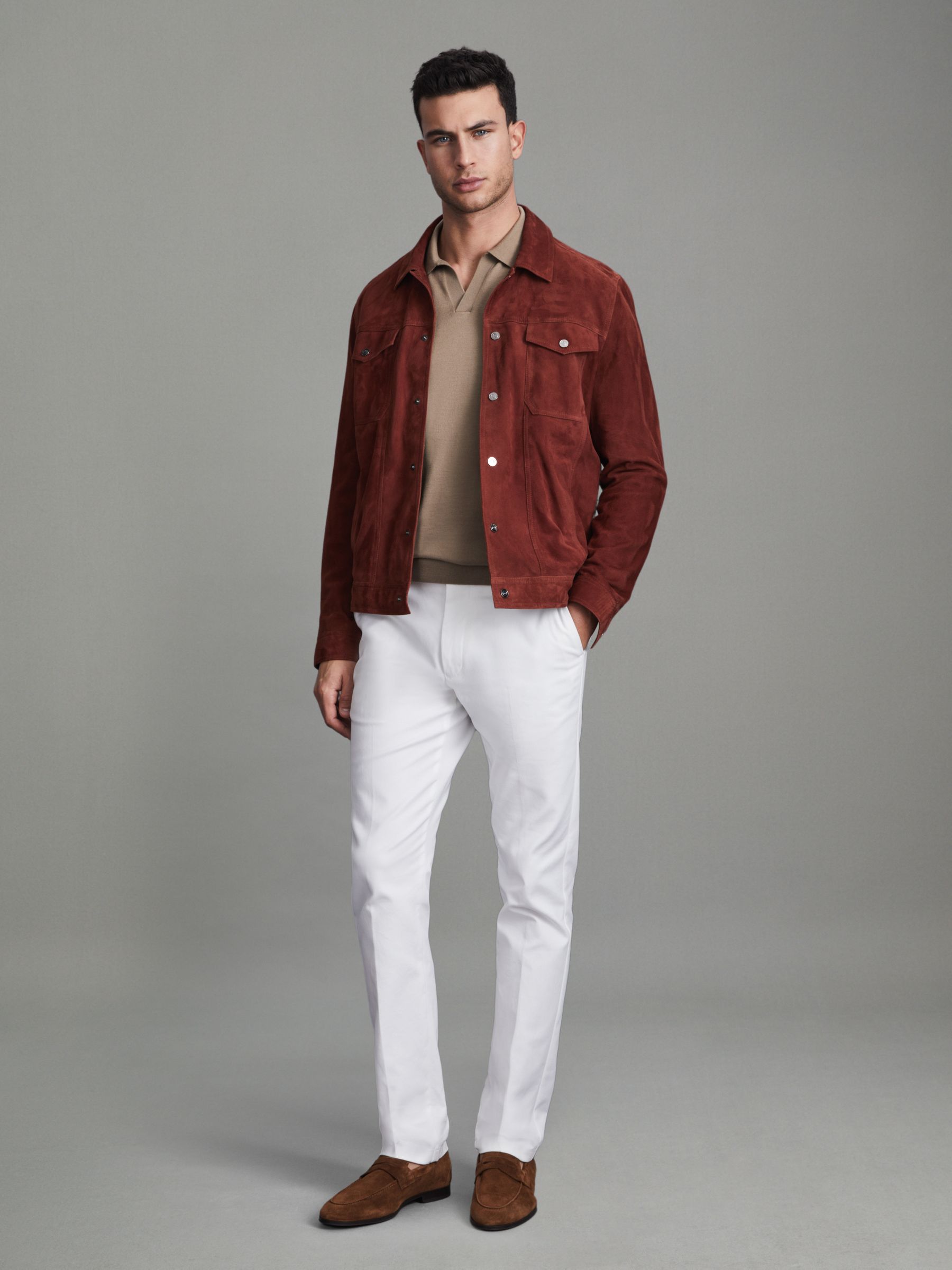 Merino Wool Open Collar Polo Shirt in Camel - Image 3 of 5