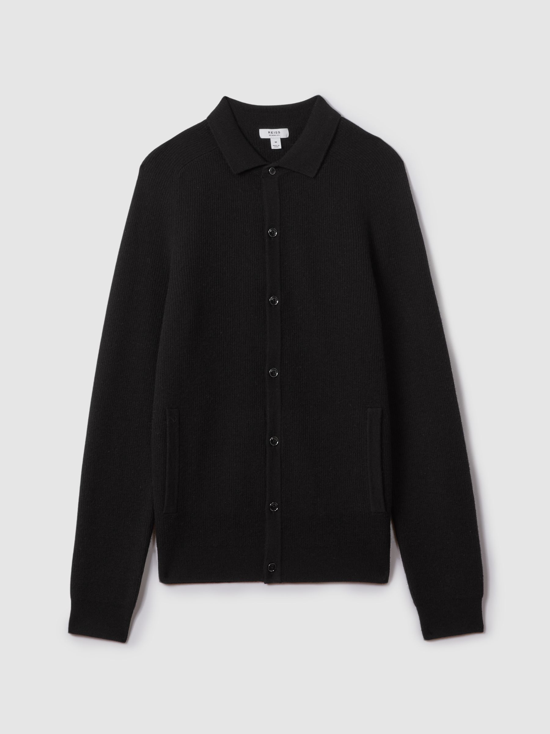 Ribbed Wool Cardigan in Black - Image 2 of 6