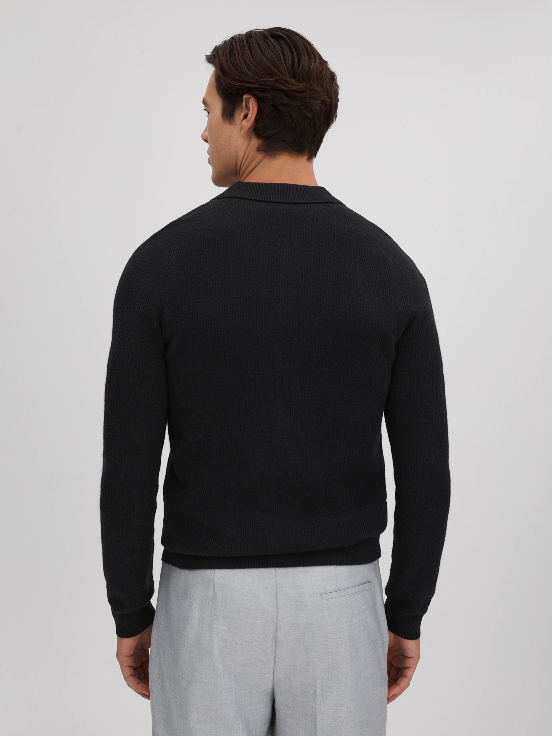 Ribbed Wool Cardigan in Black - Image 5 of 6