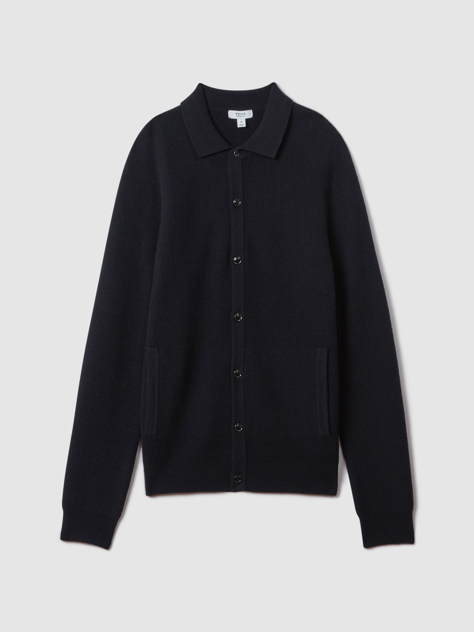 Ribbed Wool Cardigan in Navy - Image 2 of 6