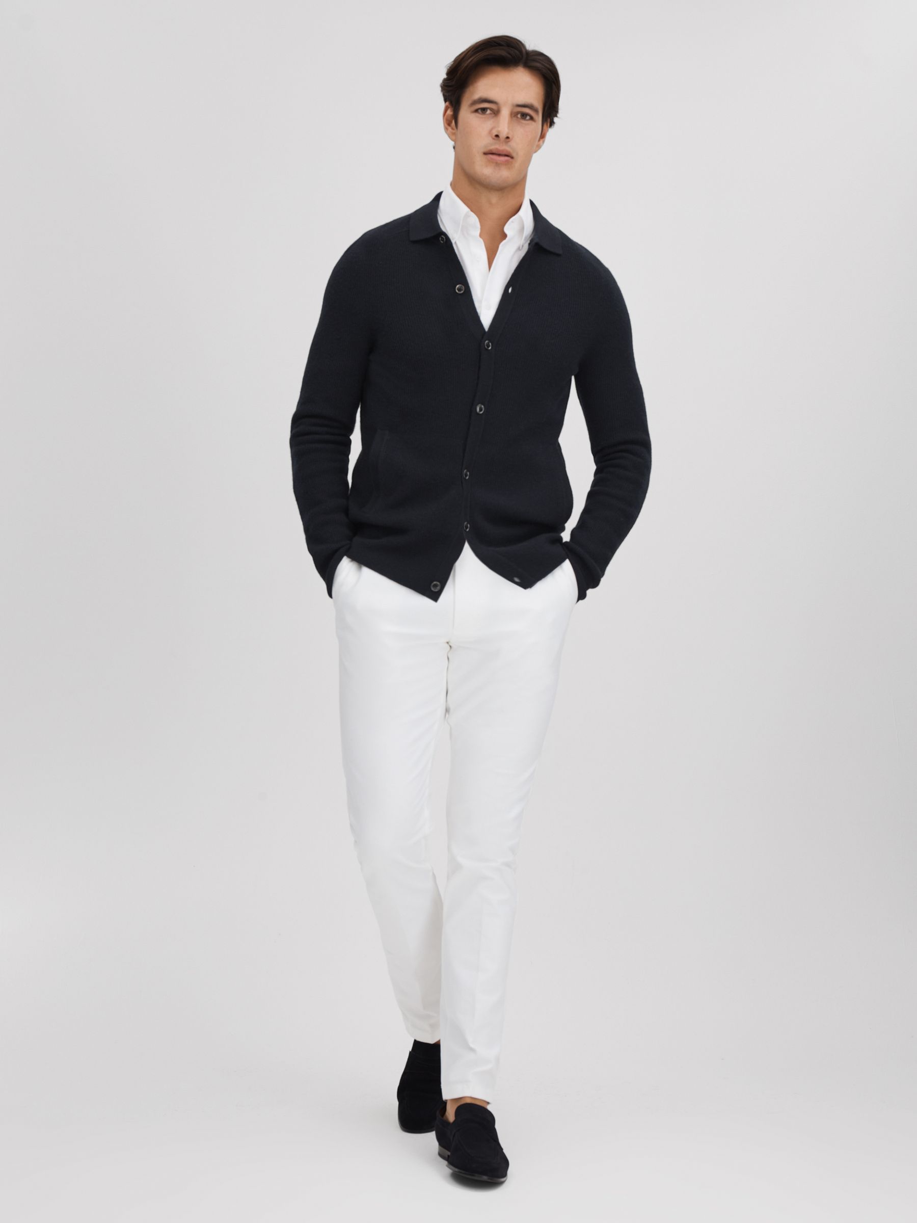 Ribbed Wool Cardigan in Navy - Image 3 of 6