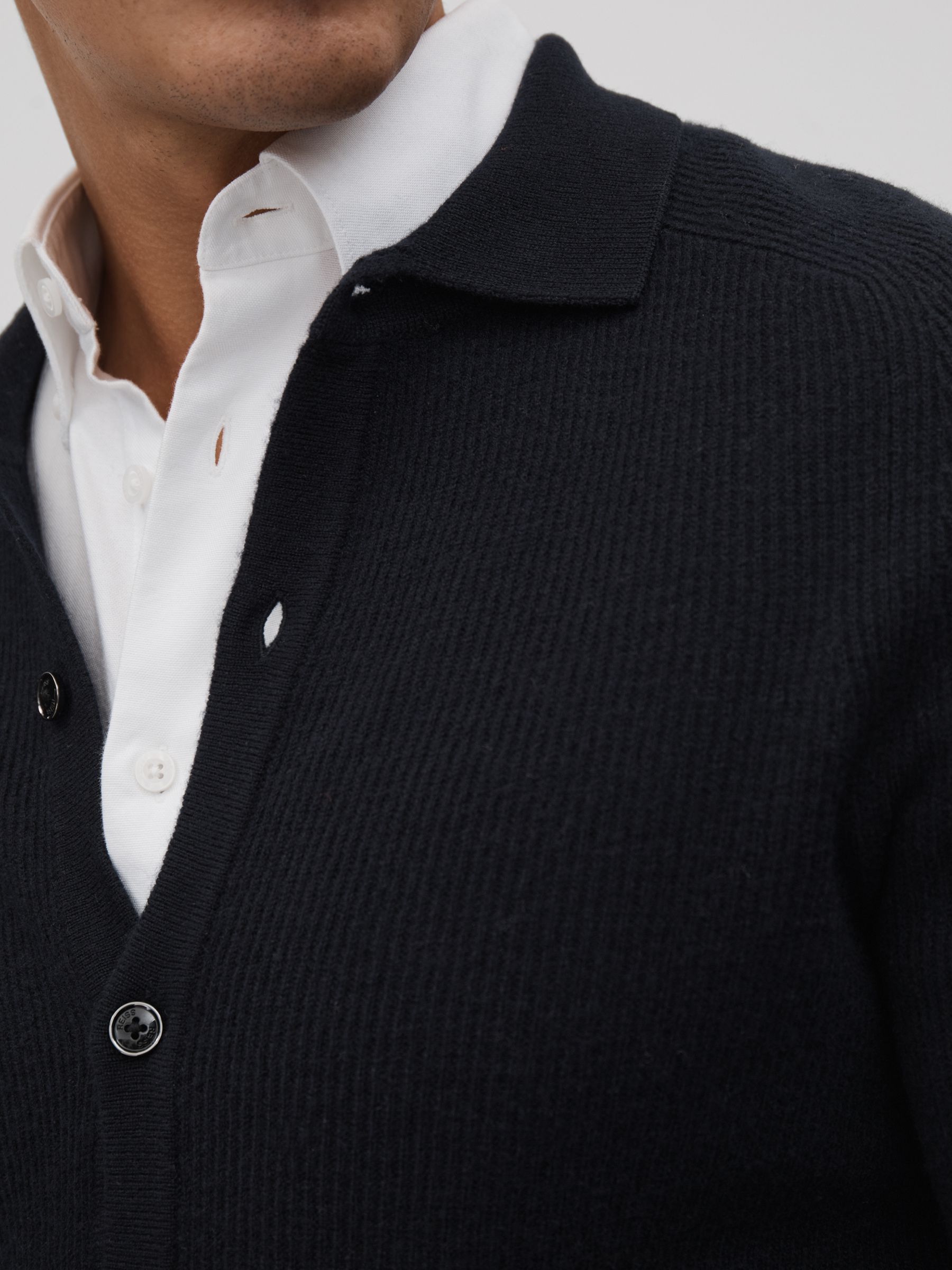 Ribbed Wool Cardigan in Navy - Image 4 of 6