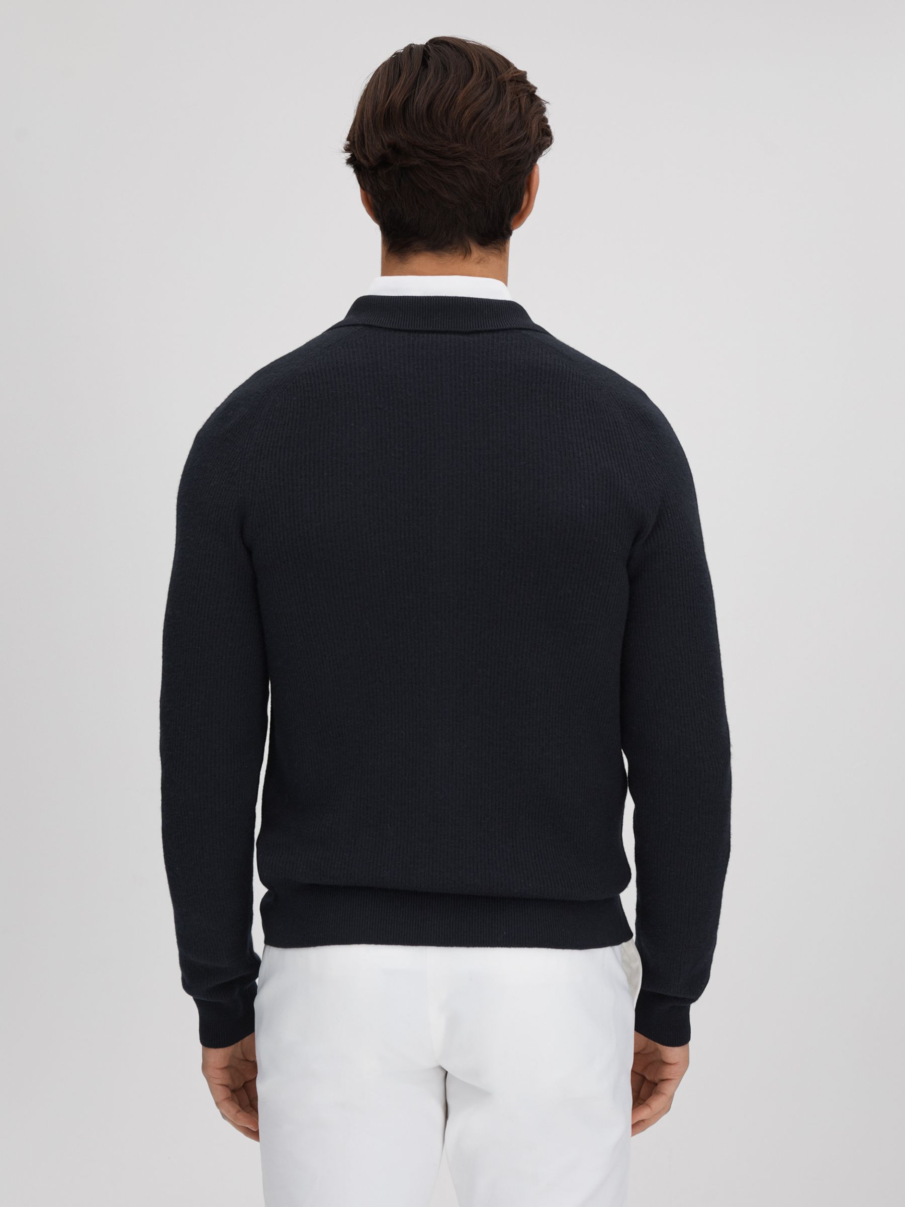 Ribbed Wool Cardigan in Navy - Image 5 of 6