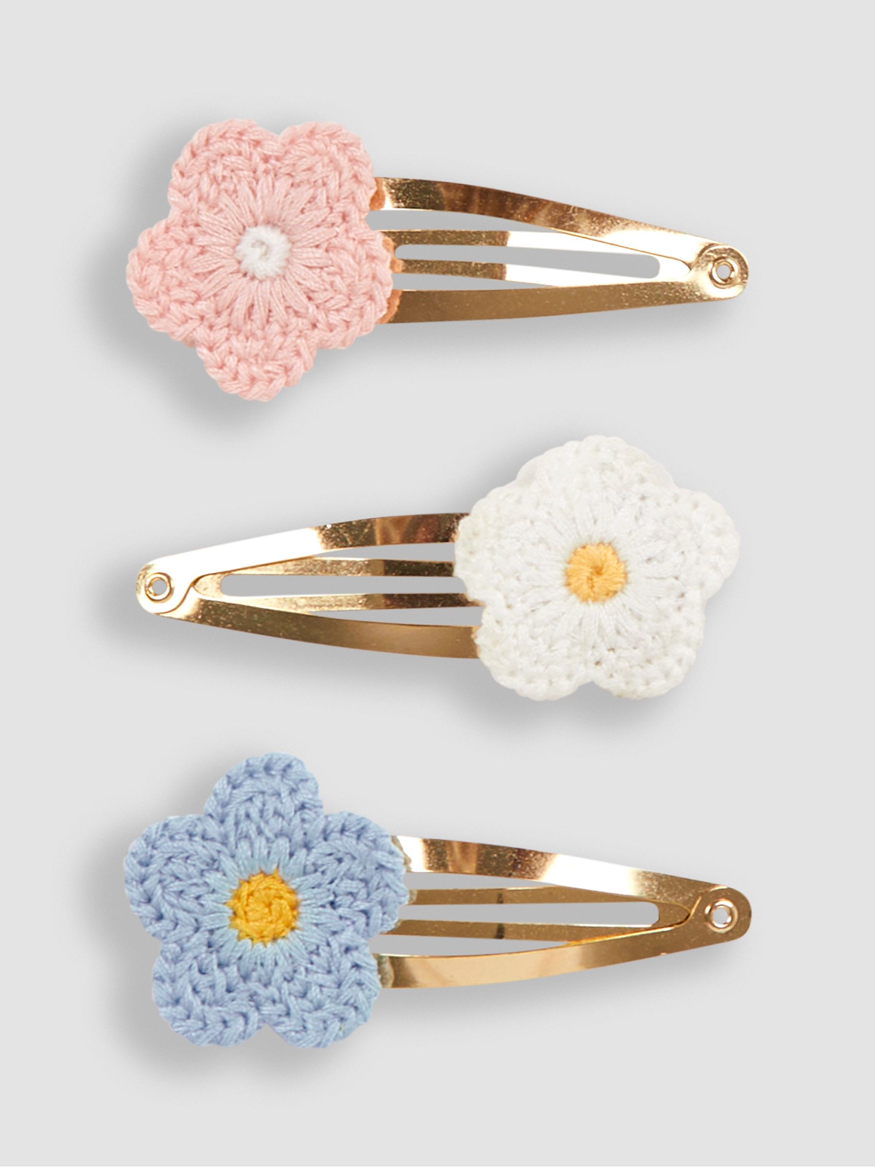 Pink Multi 3-Pack Crochet Flower Clips - Image 1 of 3