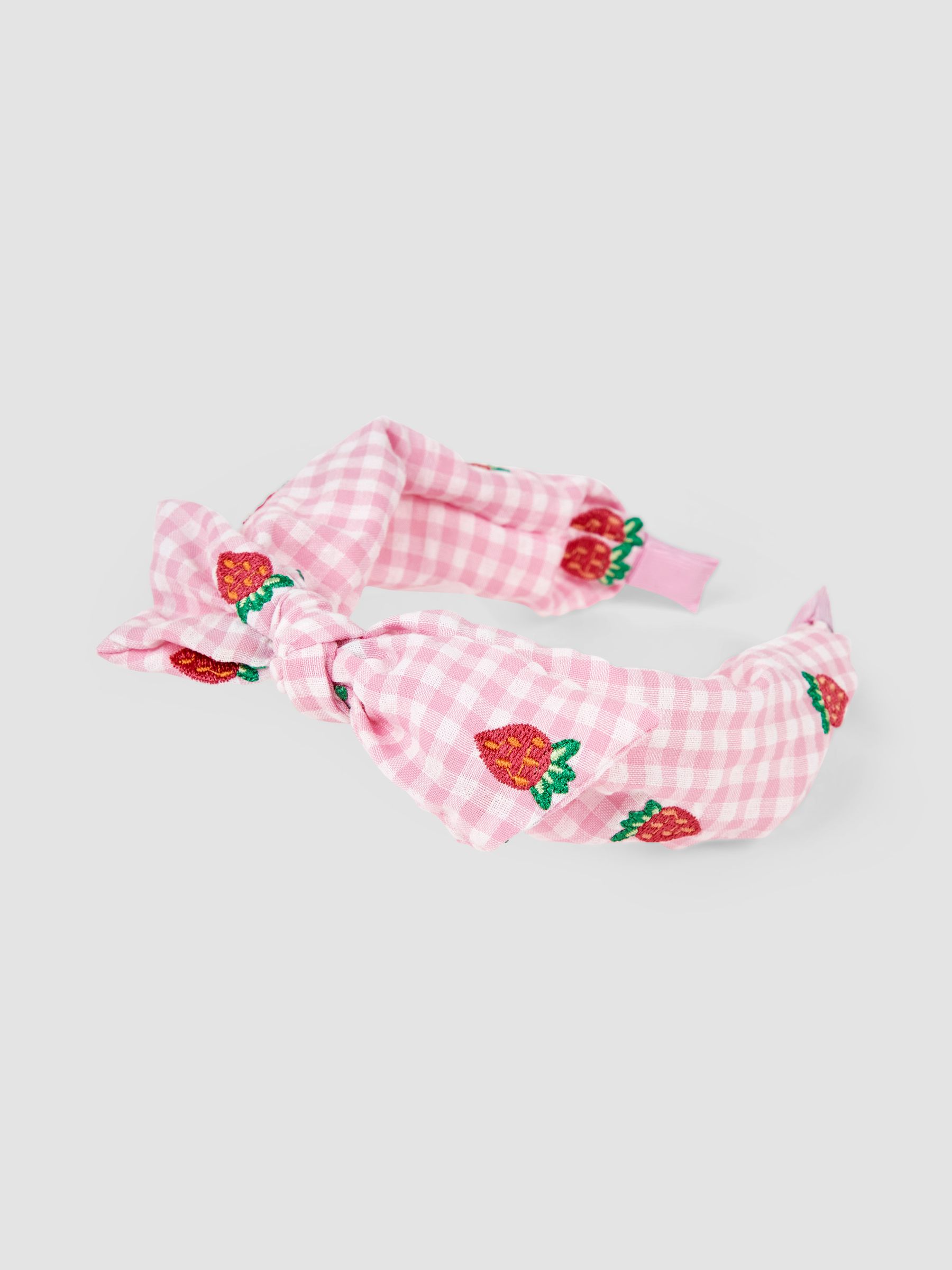 Pink Strawberry Embroidered Gingham Headband - Image 1 of 3