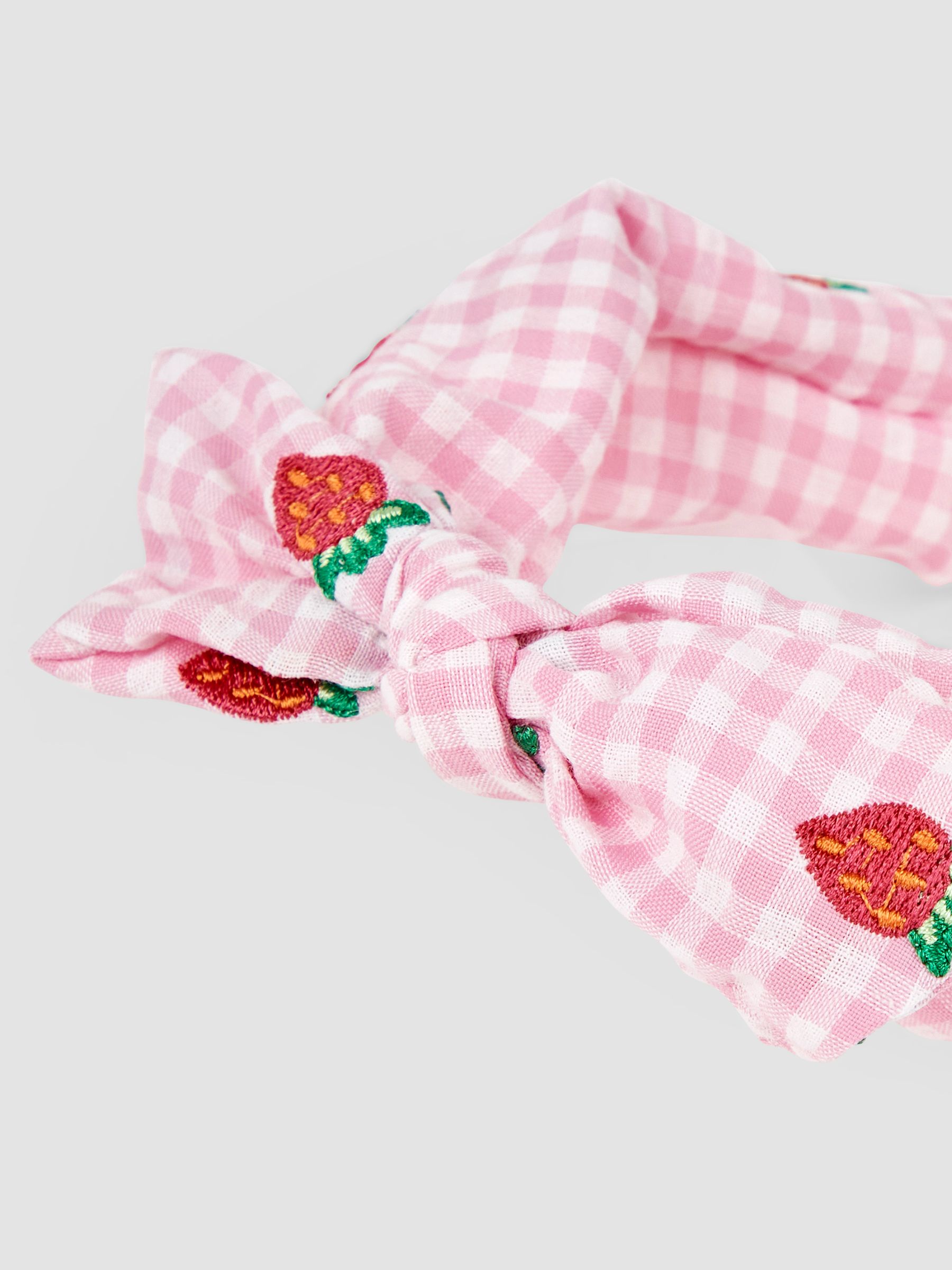 Pink Strawberry Embroidered Gingham Headband - Image 2 of 3