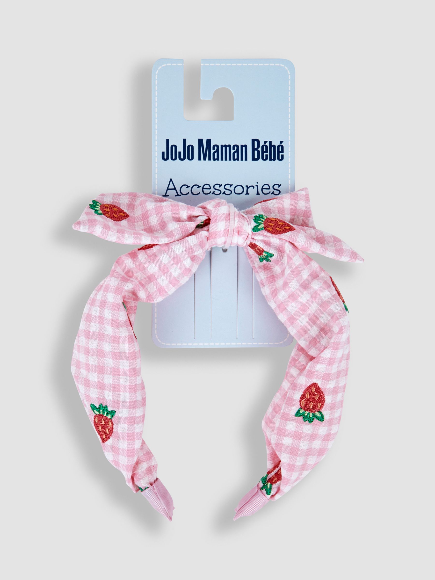 Pink Strawberry Embroidered Gingham Headband - Image 3 of 3