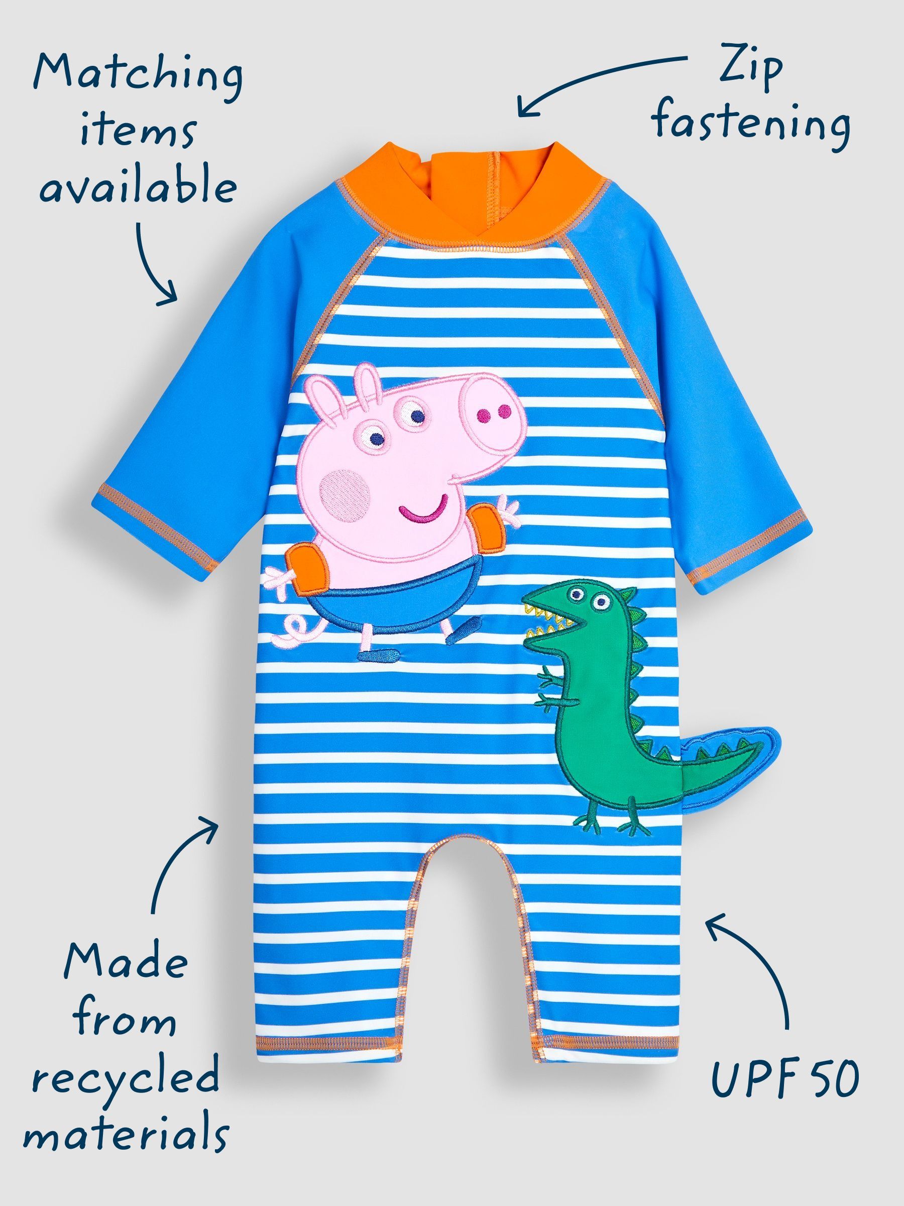 Blue Peppa Pig UPF 50 1-Piece Sun Protection Suit - Image 5 of 9