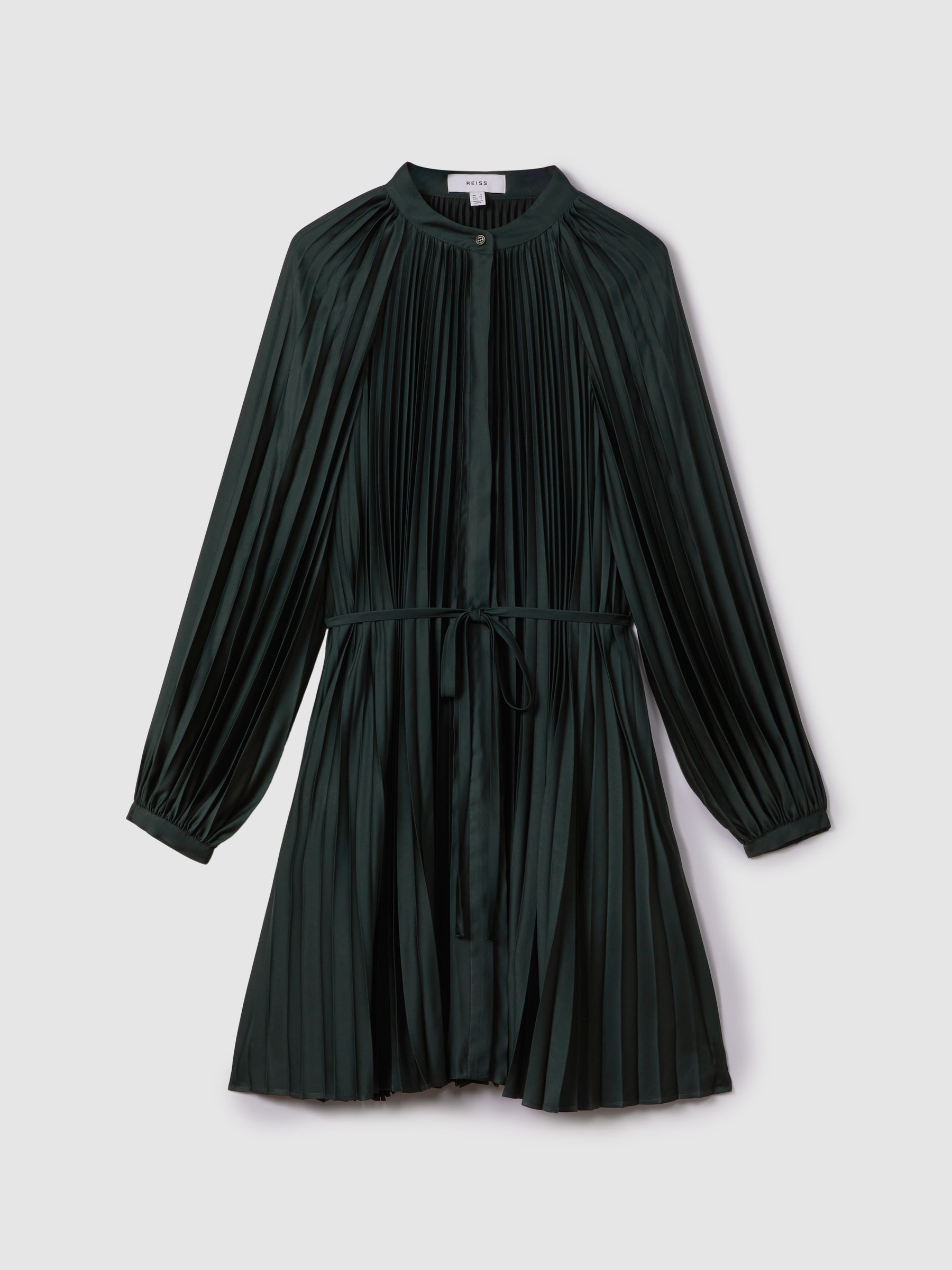 Pleated Belted Mini Dress in Green - Image 2 of 7