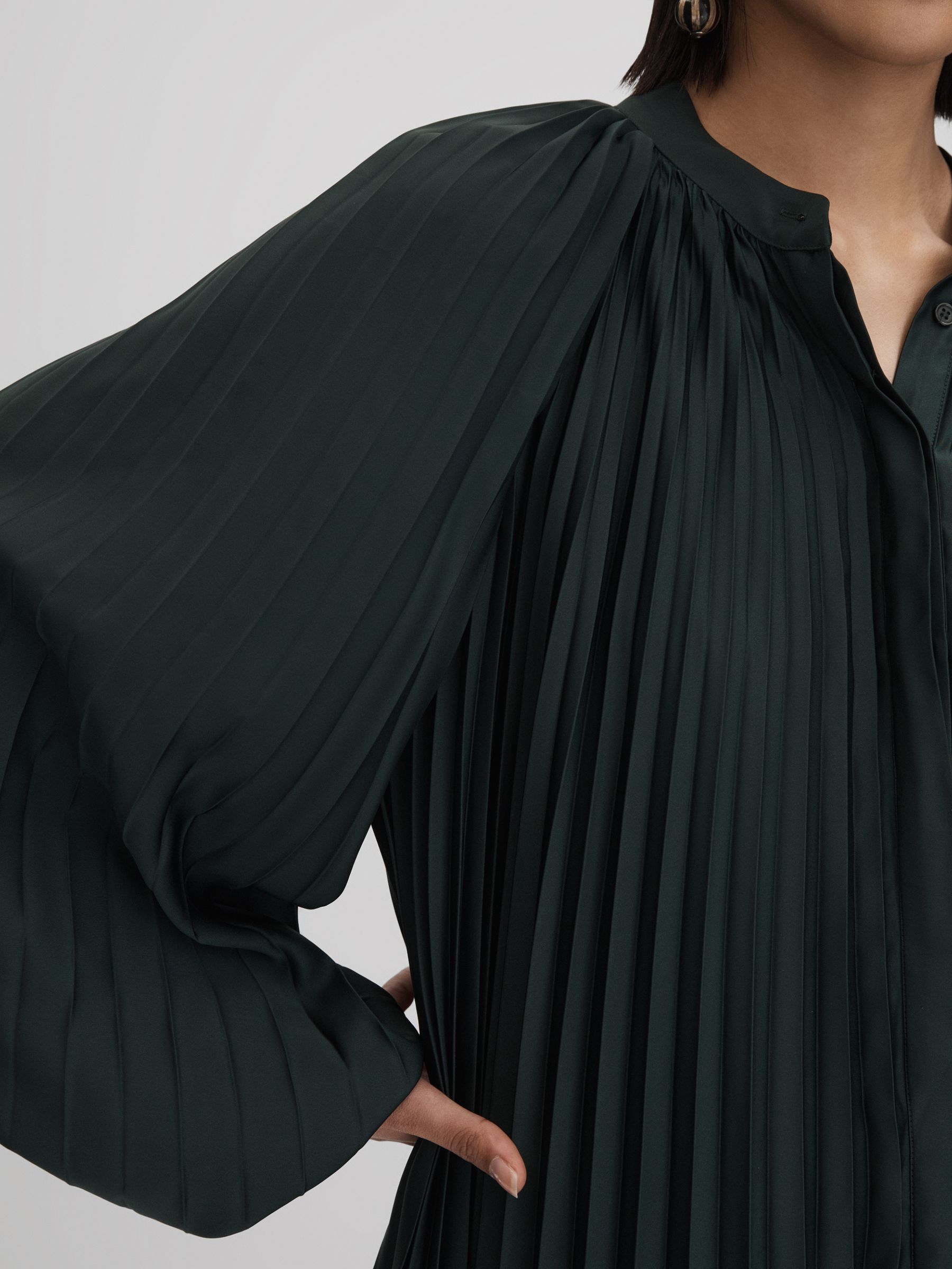 Pleated Belted Mini Dress in Green - Image 4 of 7