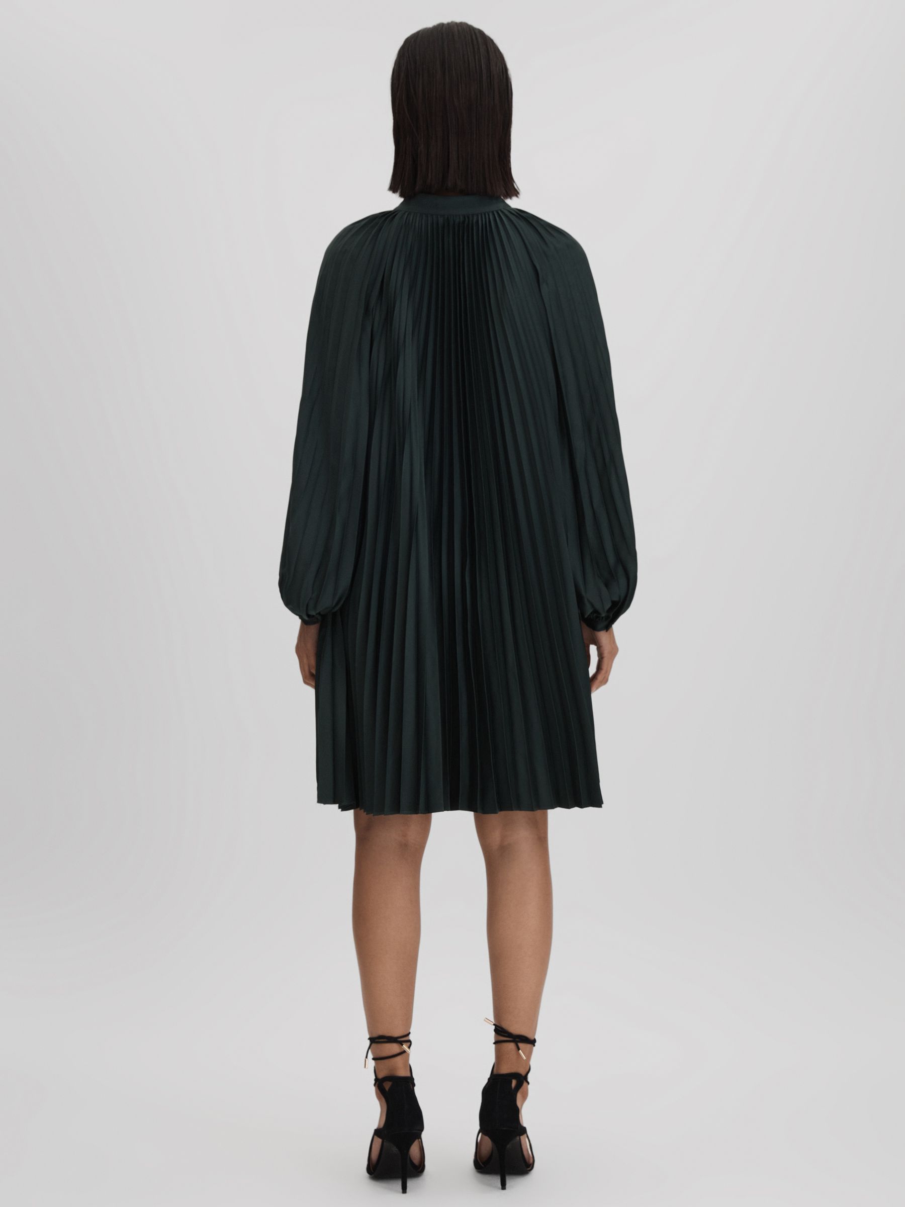 Pleated Belted Mini Dress in Green - Image 5 of 7