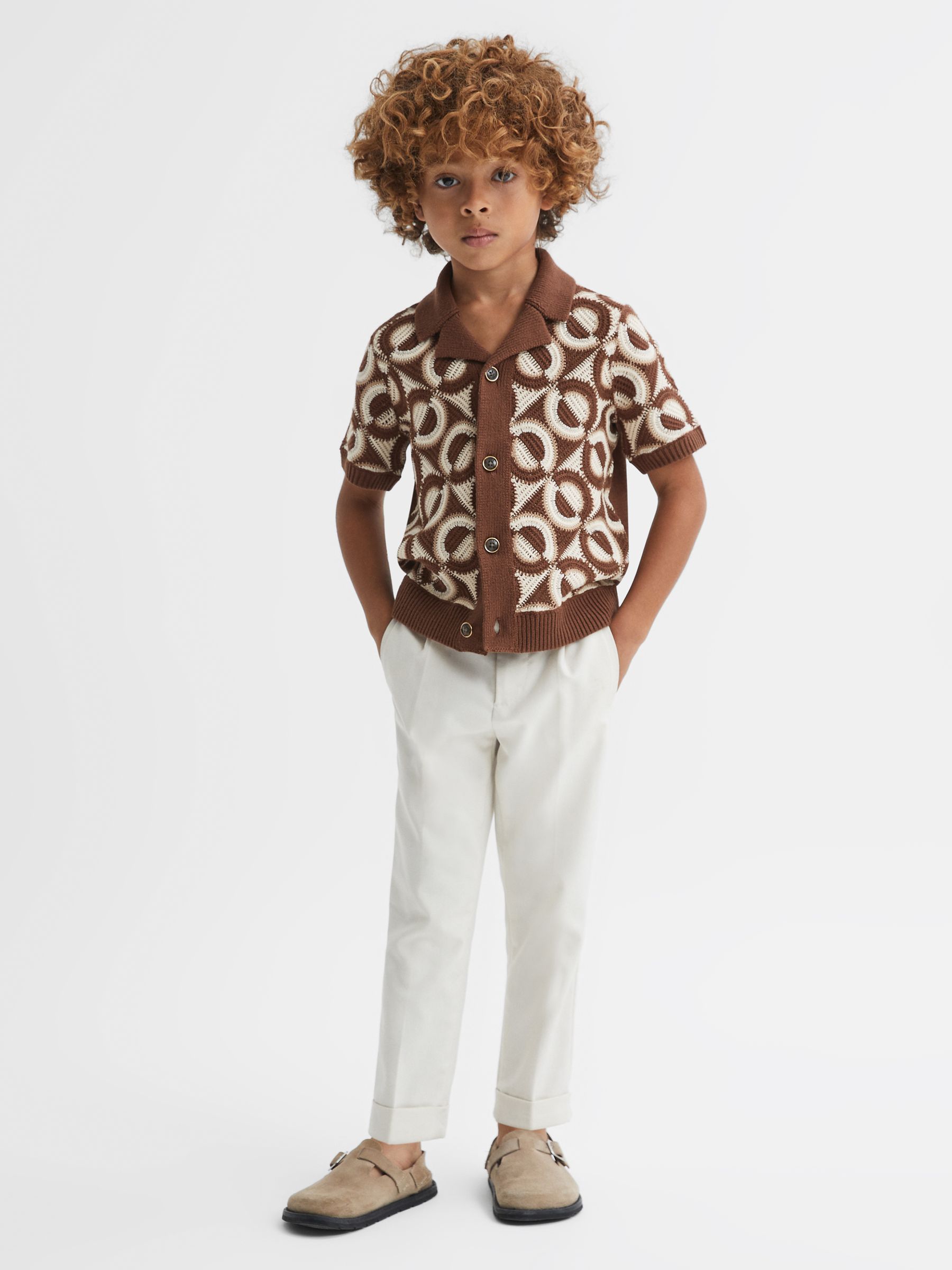 13-14 yrs Knitted Cuban Collar Shirt in Tobacco - Image 3 of 6