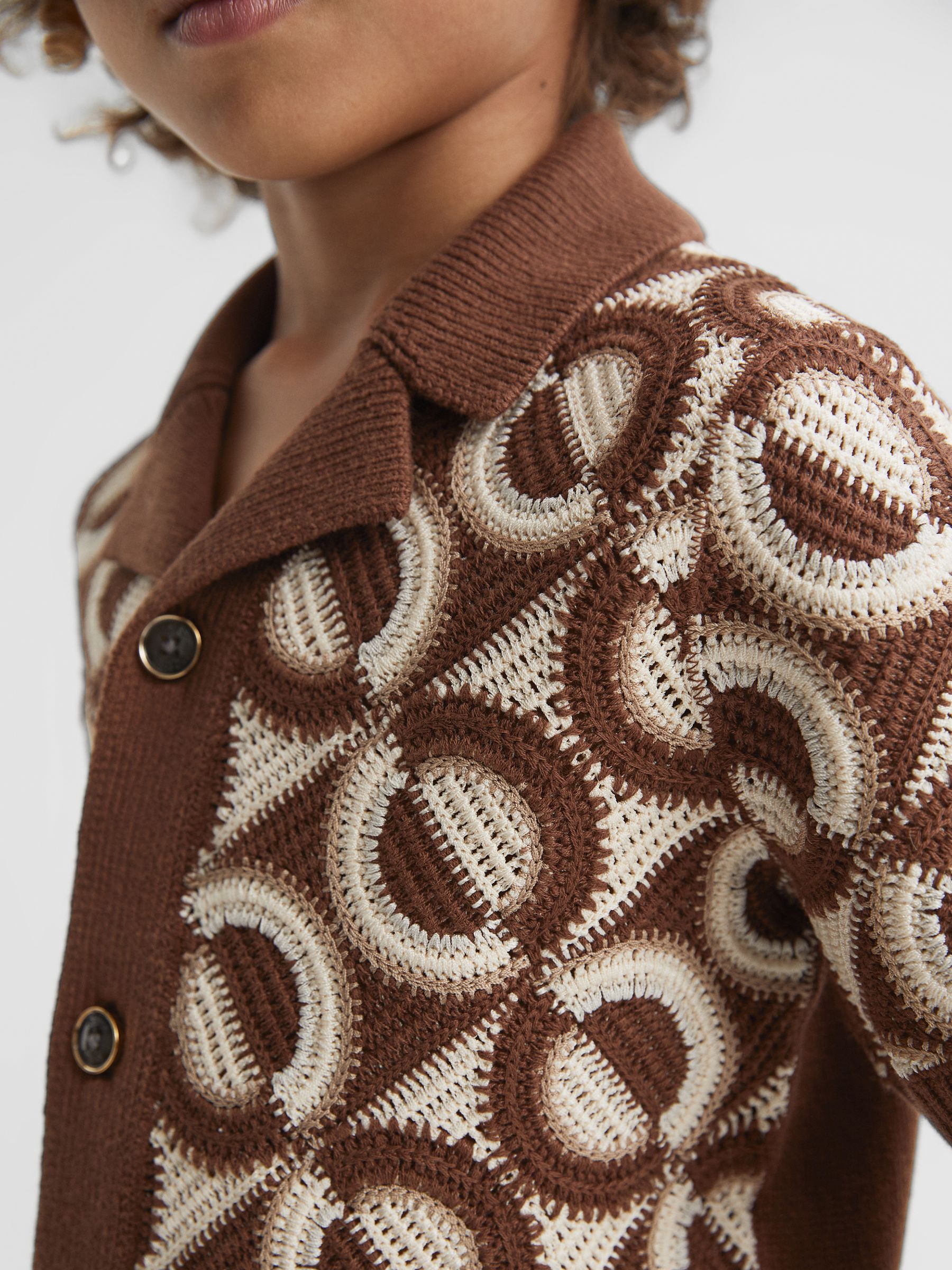 13-14 yrs Knitted Cuban Collar Shirt in Tobacco - Image 4 of 6
