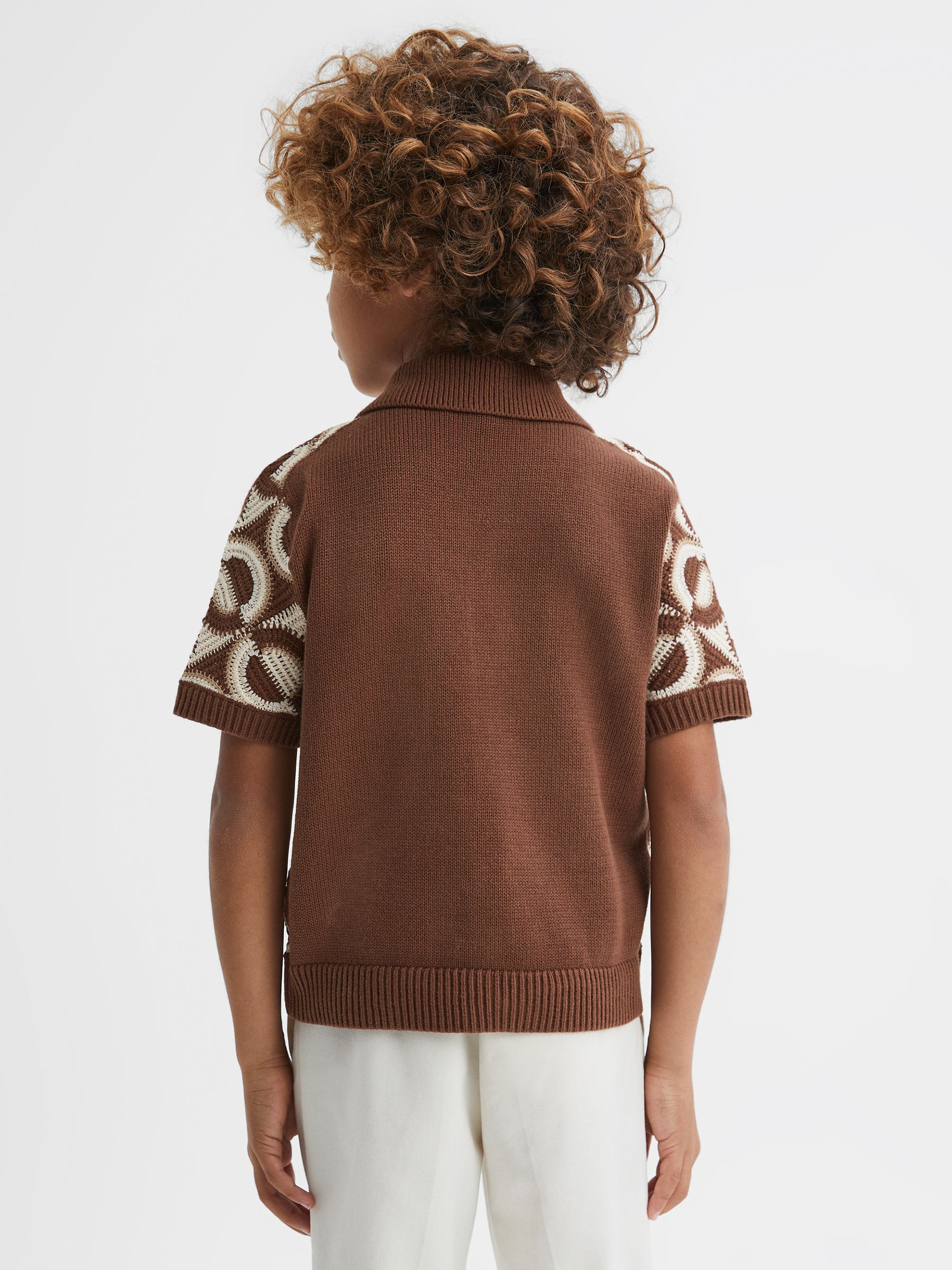 13-14 yrs Knitted Cuban Collar Shirt in Tobacco - Image 5 of 6