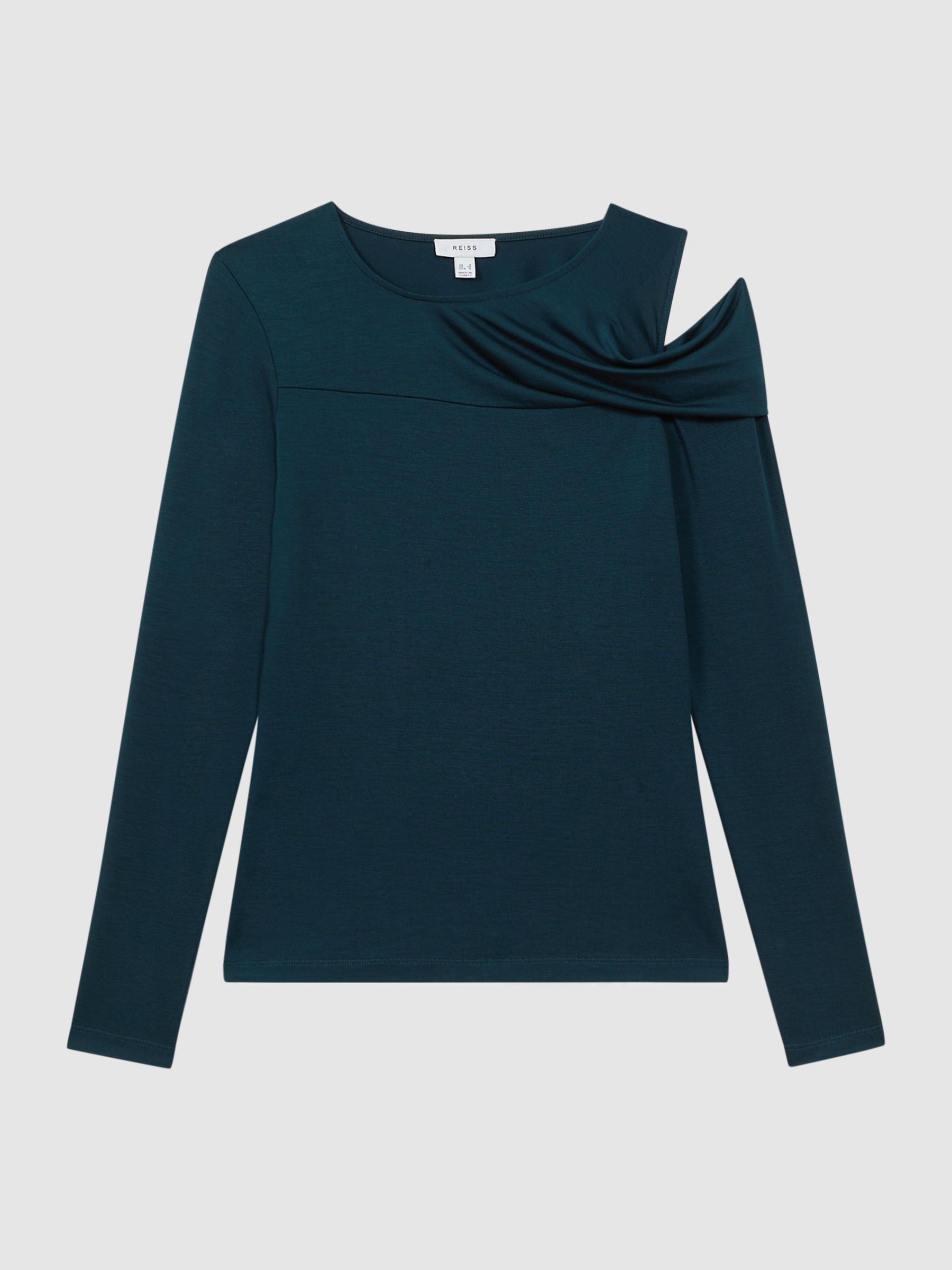 Draped Shoulder Top in Teal - Image 2 of 5