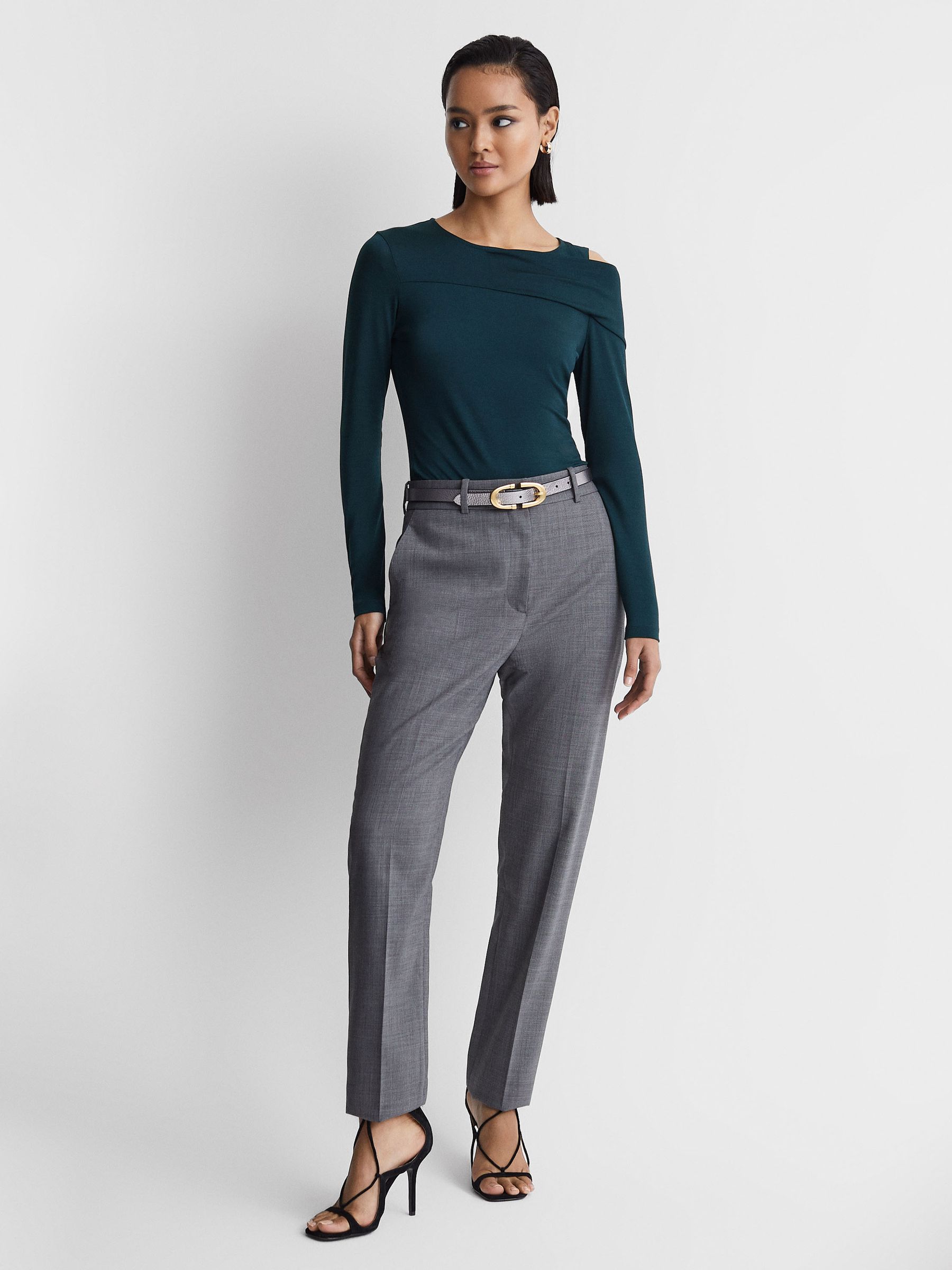 Draped Shoulder Top in Teal - Image 3 of 5