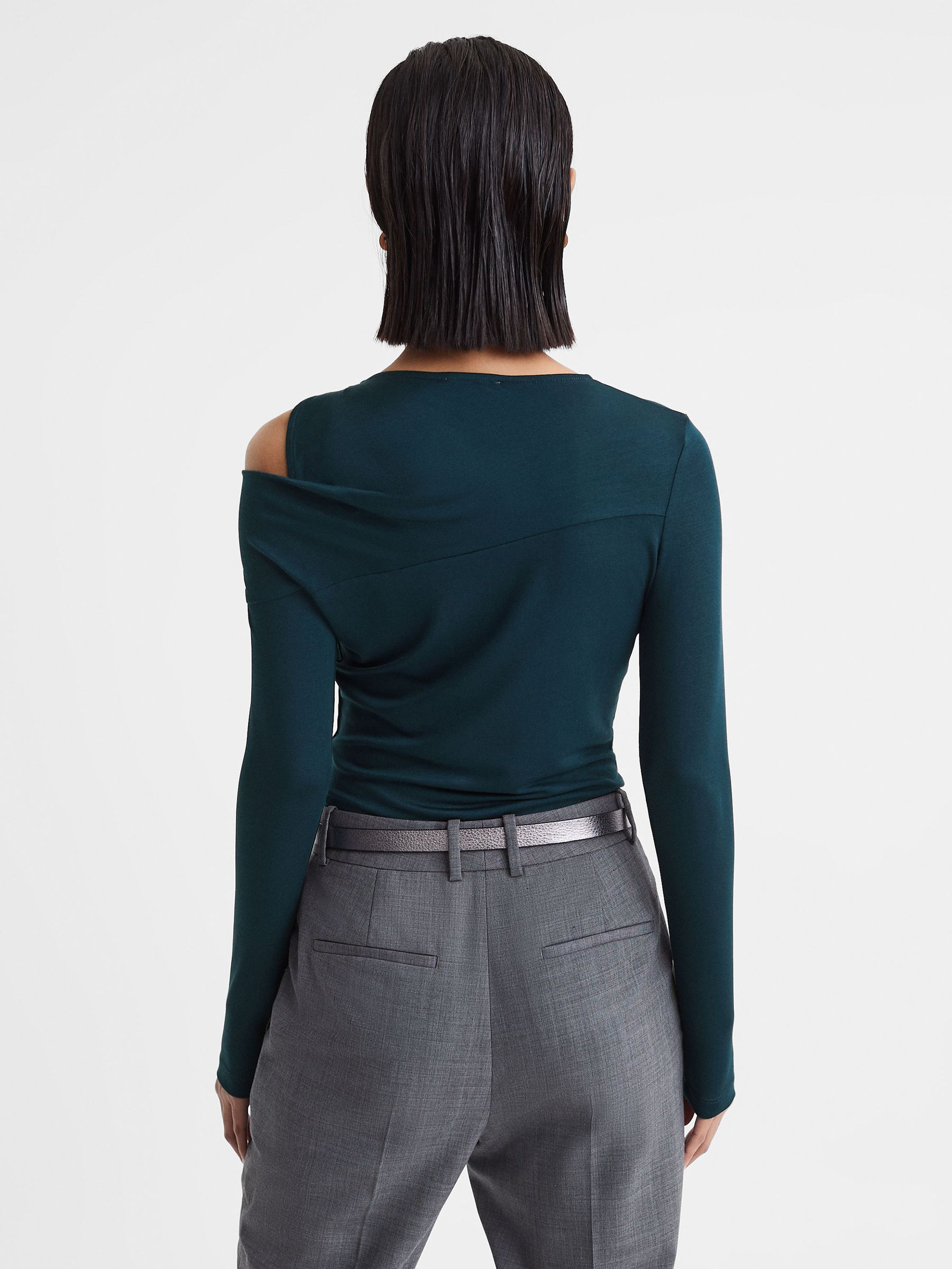 Draped Shoulder Top in Teal - Image 5 of 5