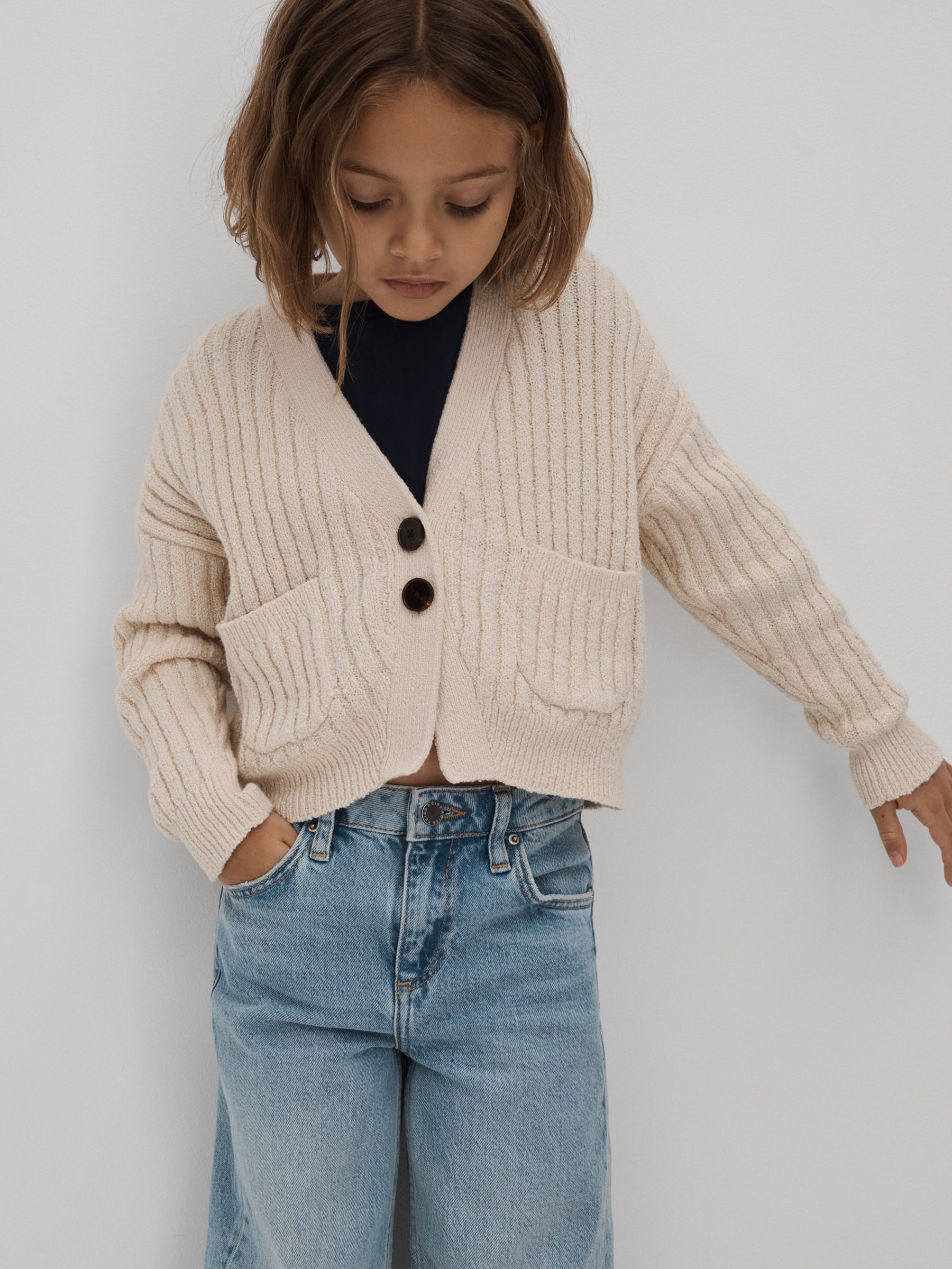 Senior Relaxed Knitted Cardigan in Ivory - Image 3 of 6