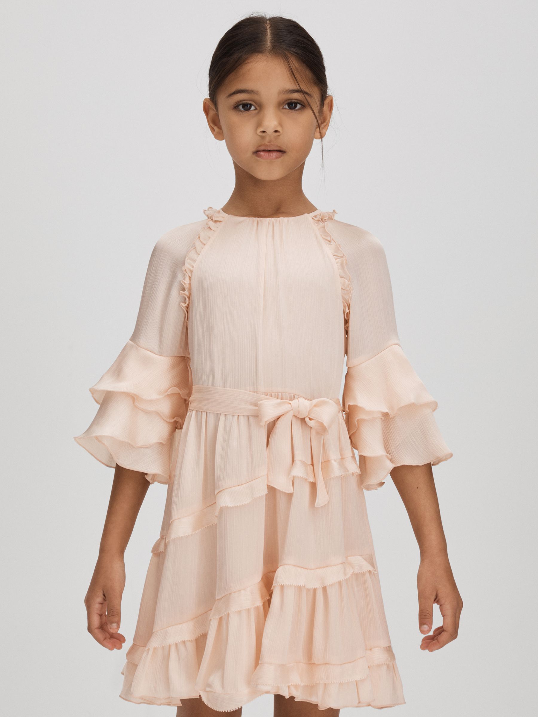 Teen Textured Satin Frilly Dress in Pink - Image 1 of 7