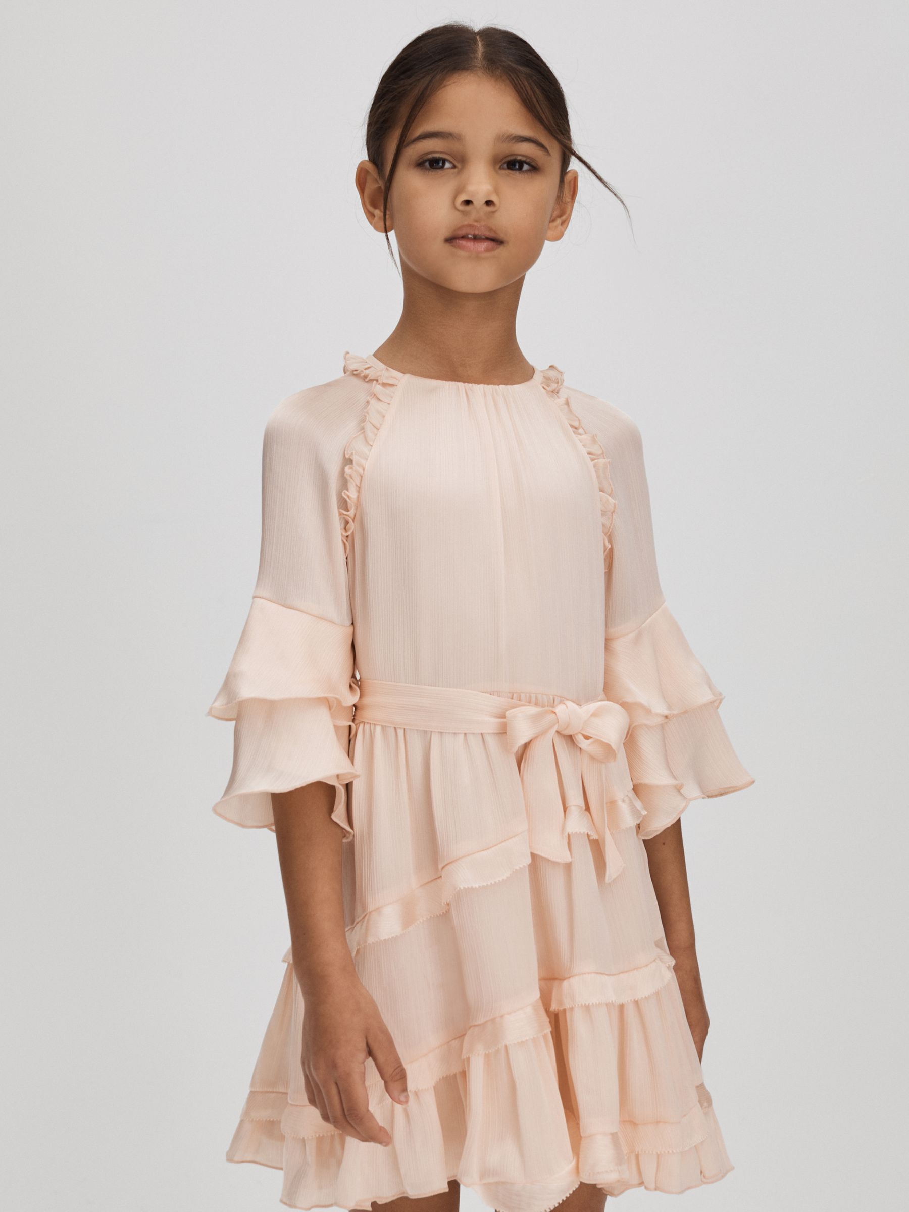 Senior Textured Satin Frilly Dress in Pink - Image 3 of 7
