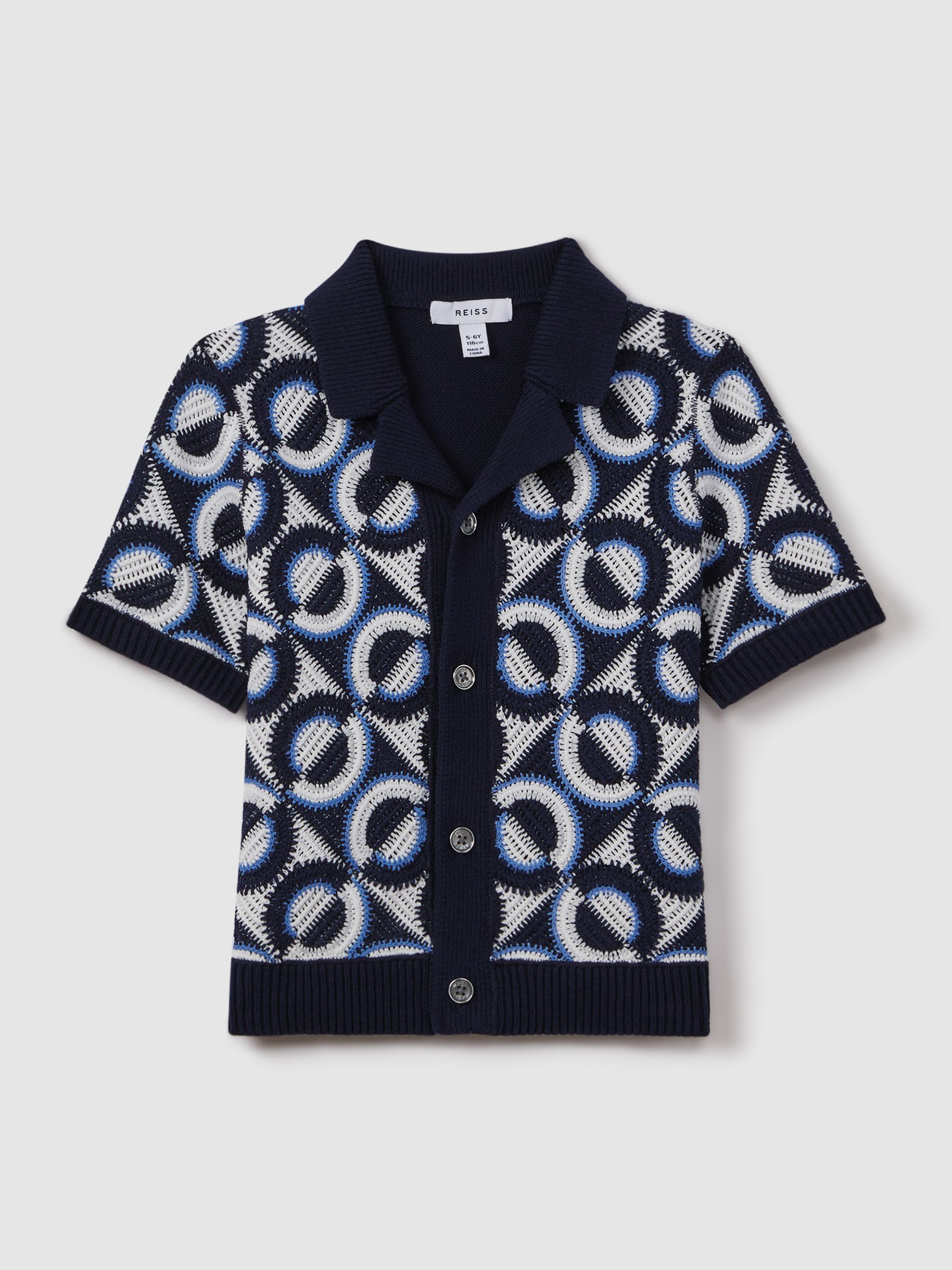 13-14 yrs Knitted Cuban Collar Shirt in Navy - Image 2 of 6