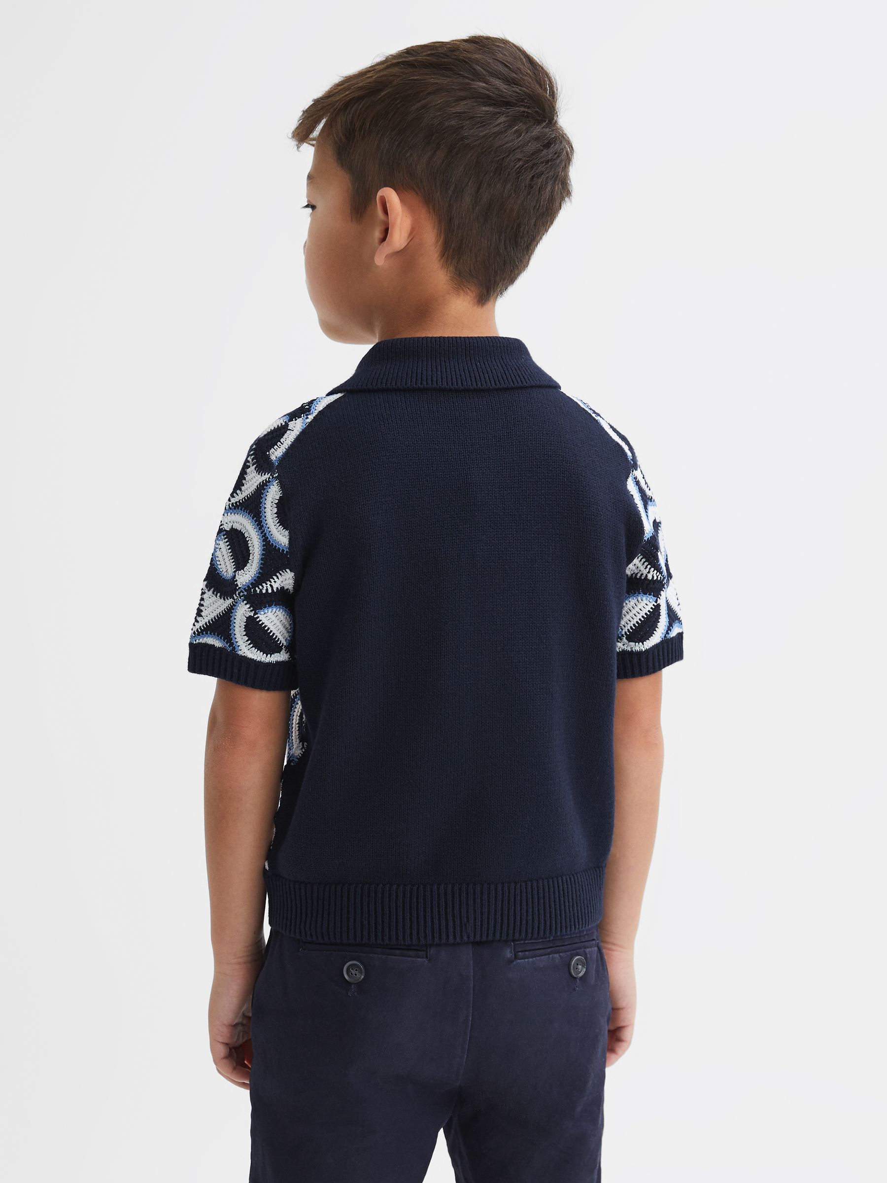 13-14 yrs Knitted Cuban Collar Shirt in Navy - Image 5 of 6