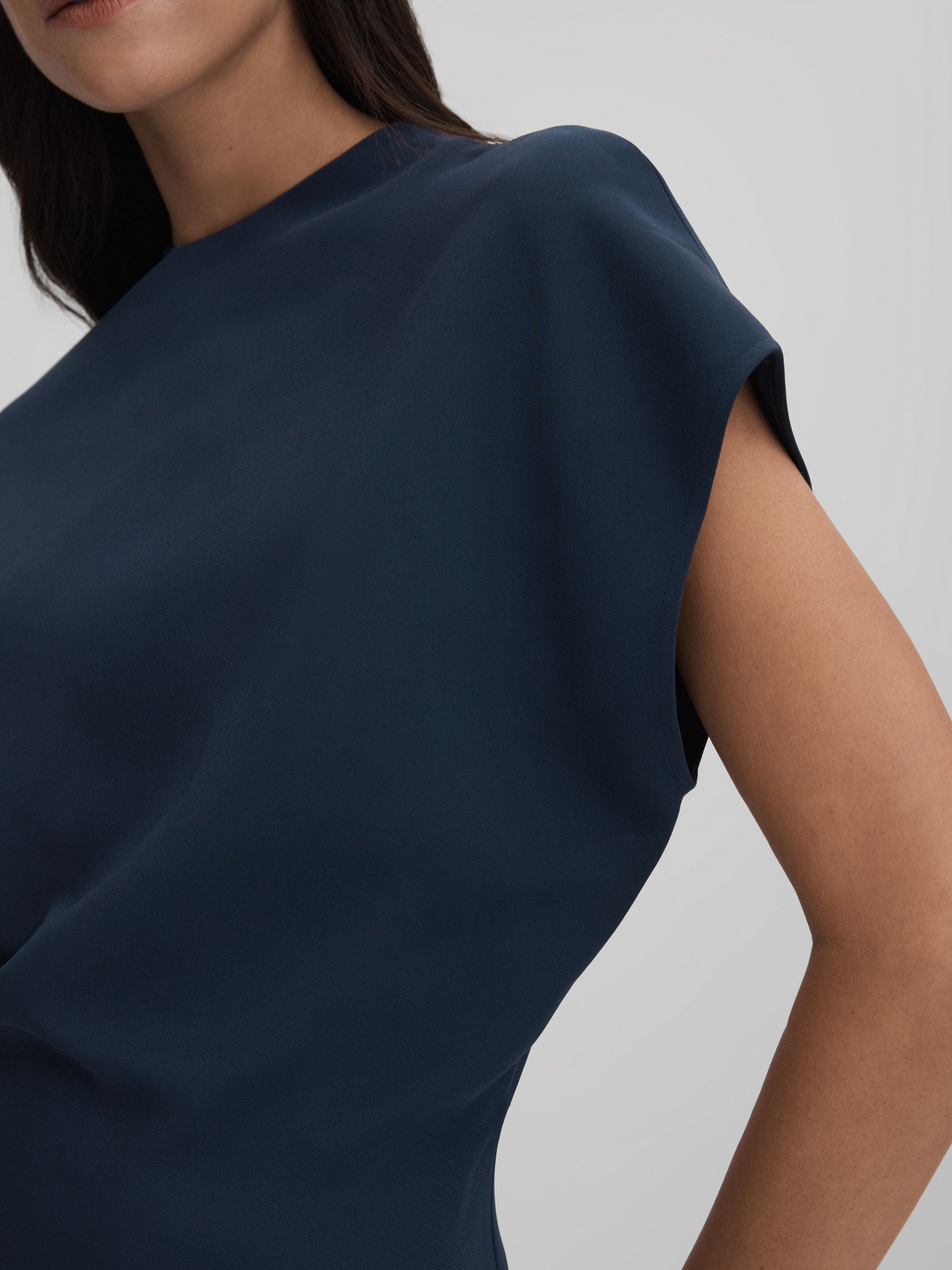 Ruched Bodycon Midi Dress in Navy - Image 3 of 6