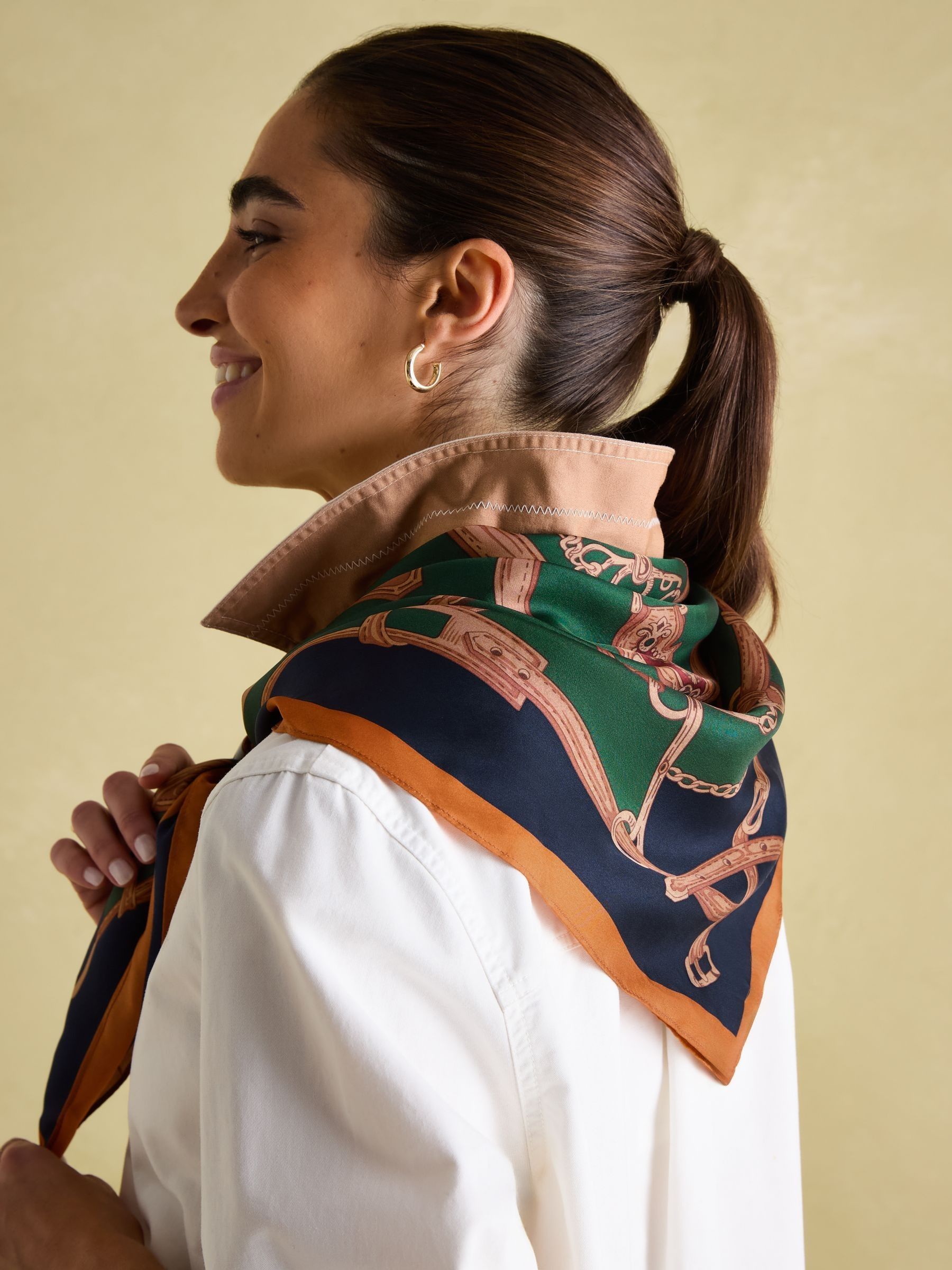 Bloomfield Khaki Green Square Silk Scarf - Image 2 of 6