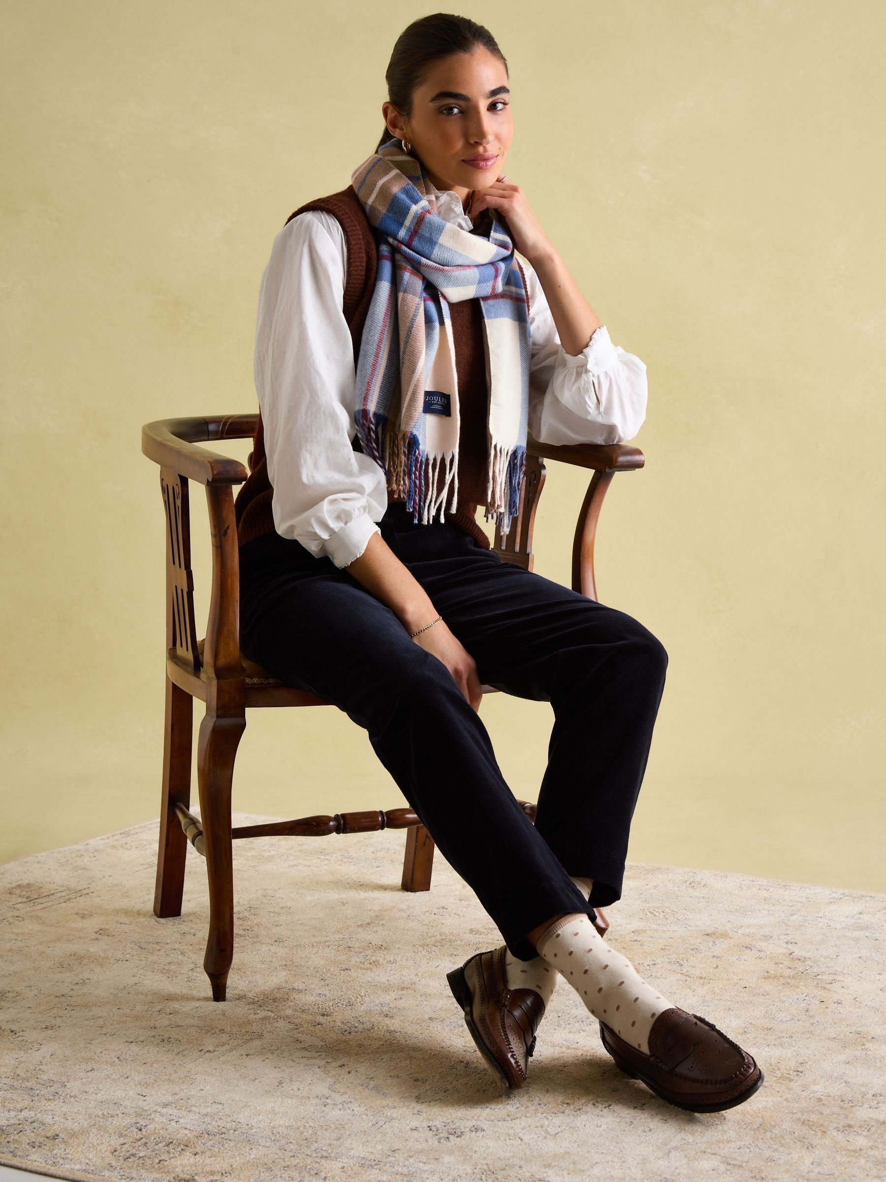 Langtree Cream & Blue Scarf - Image 2 of 4 Langtree Cream & Blue Scarf - Image 2 of 4