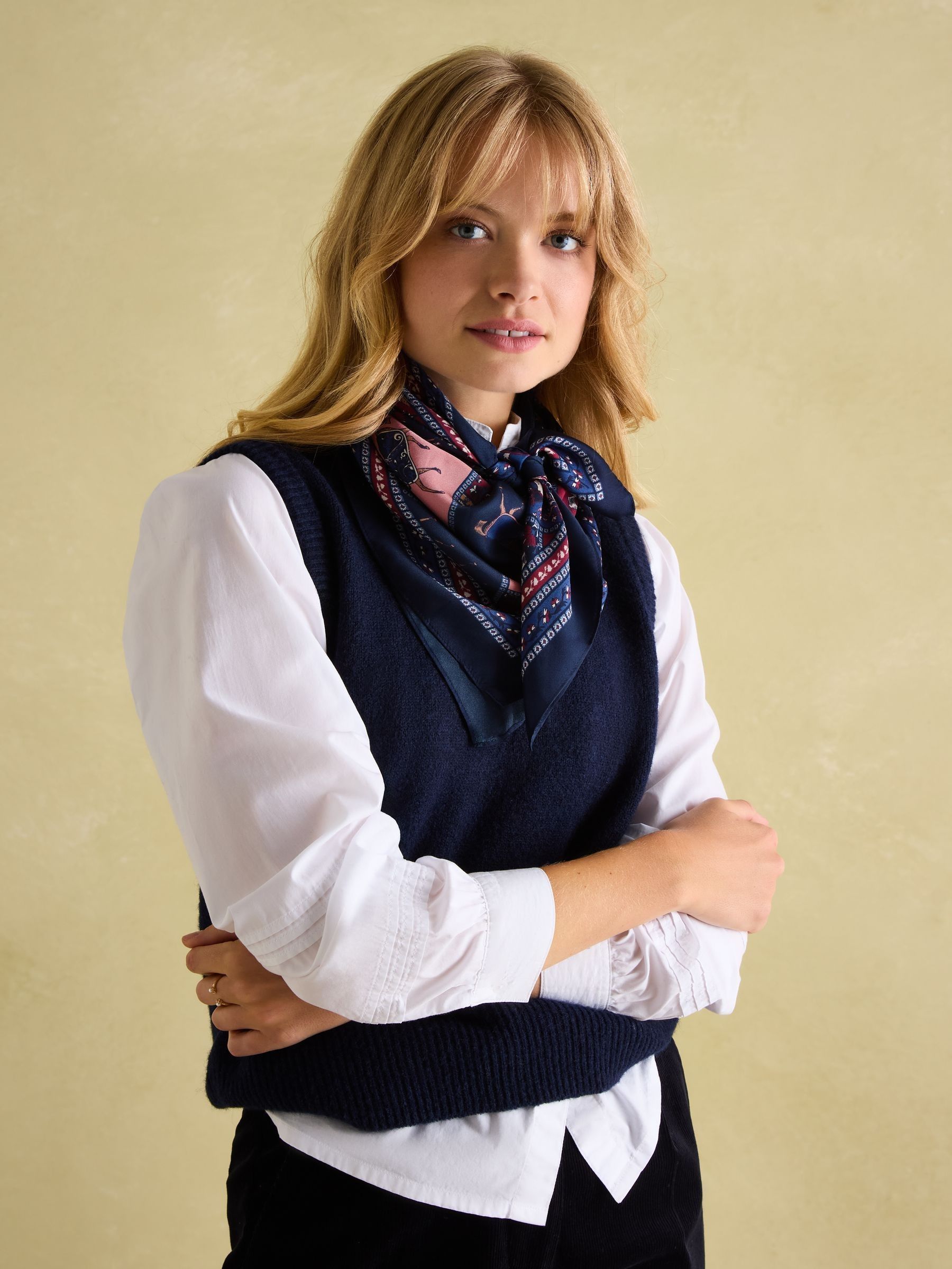 Bloomfield Navy/Burgundy Square Silk Scarf - Image 1 of 6