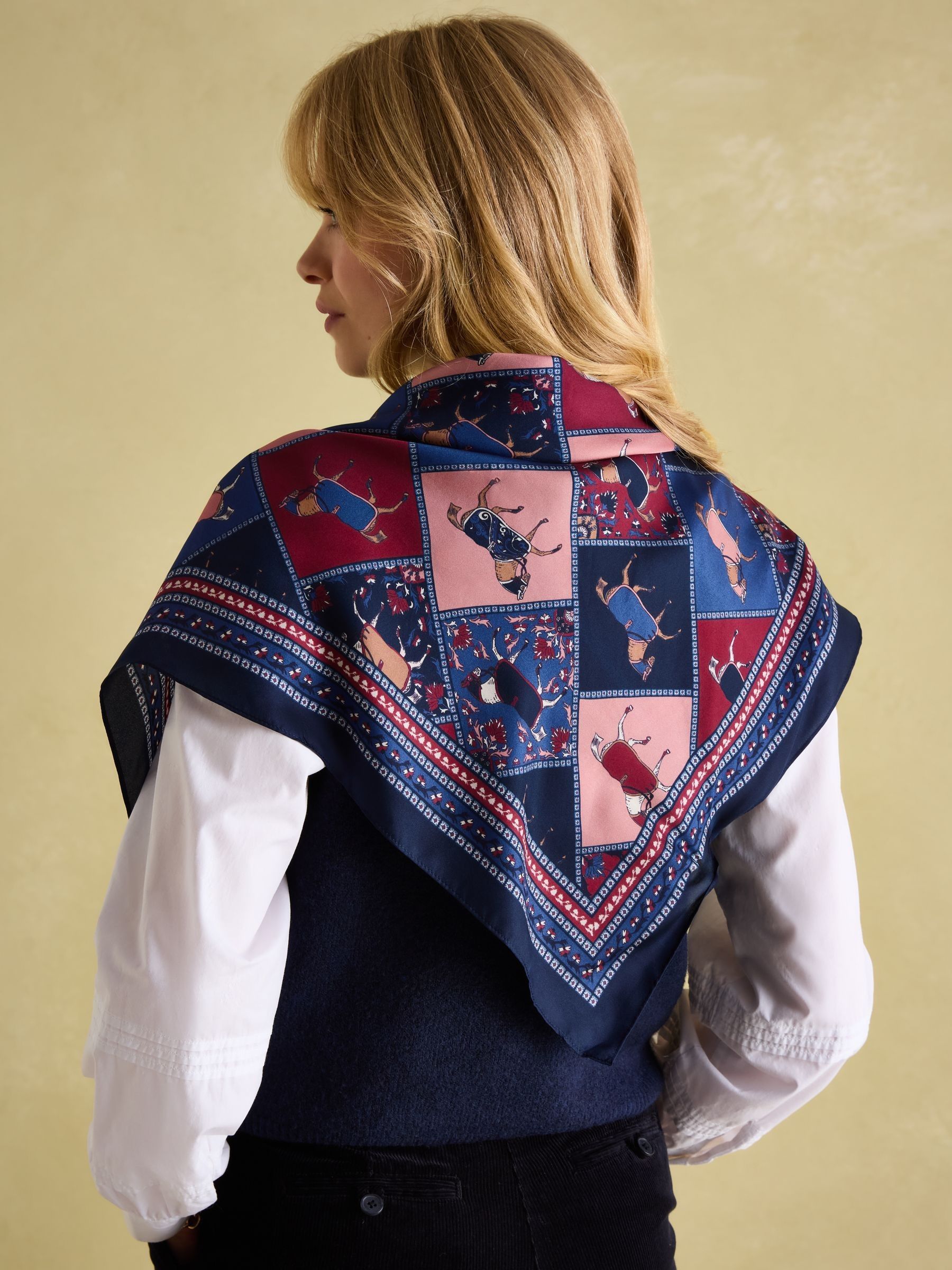 Bloomfield Navy/Burgundy Square Silk Scarf - Image 2 of 6