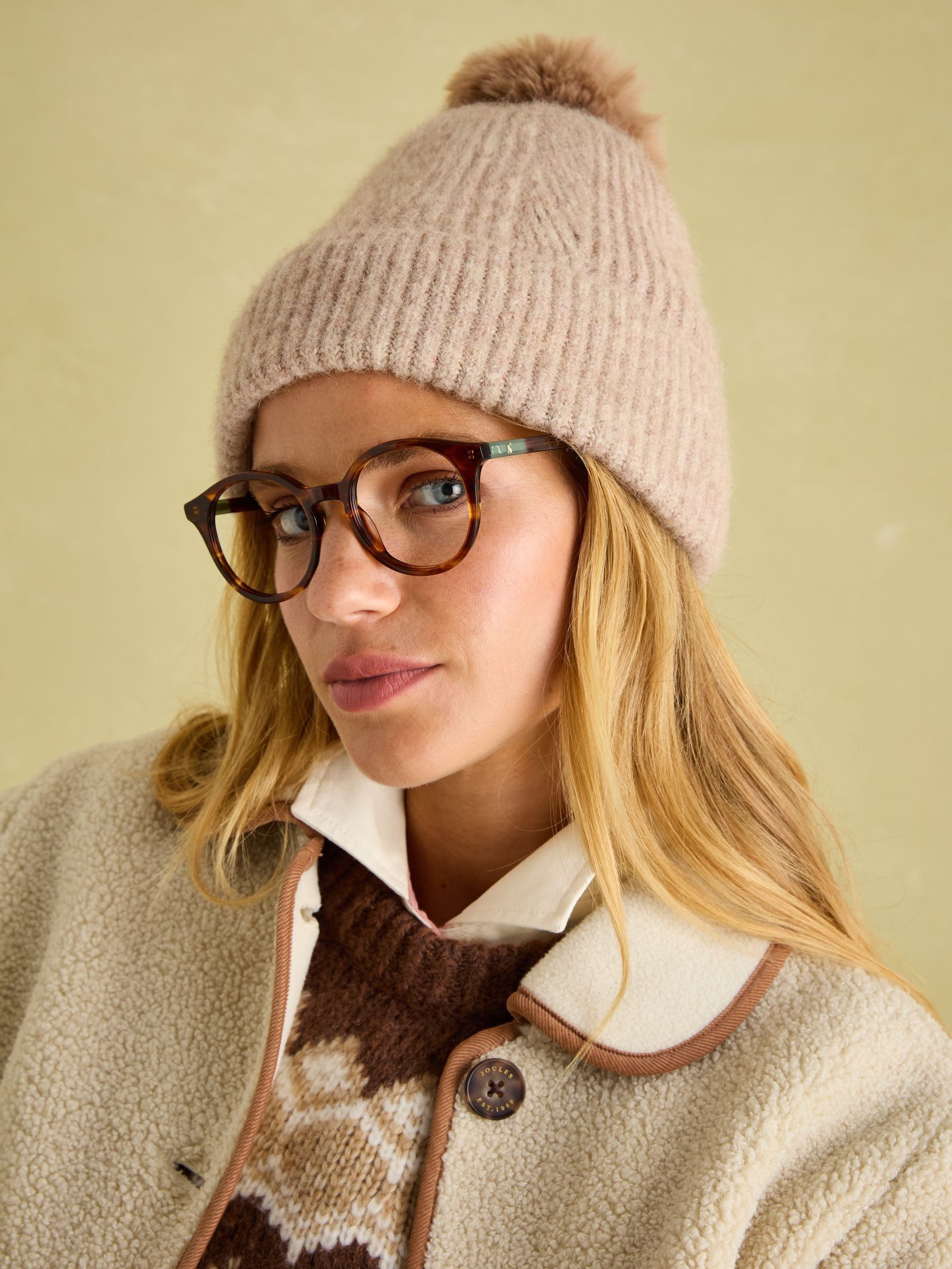 Effie Camel Knitted Bobble Hat - Image 1 of 6