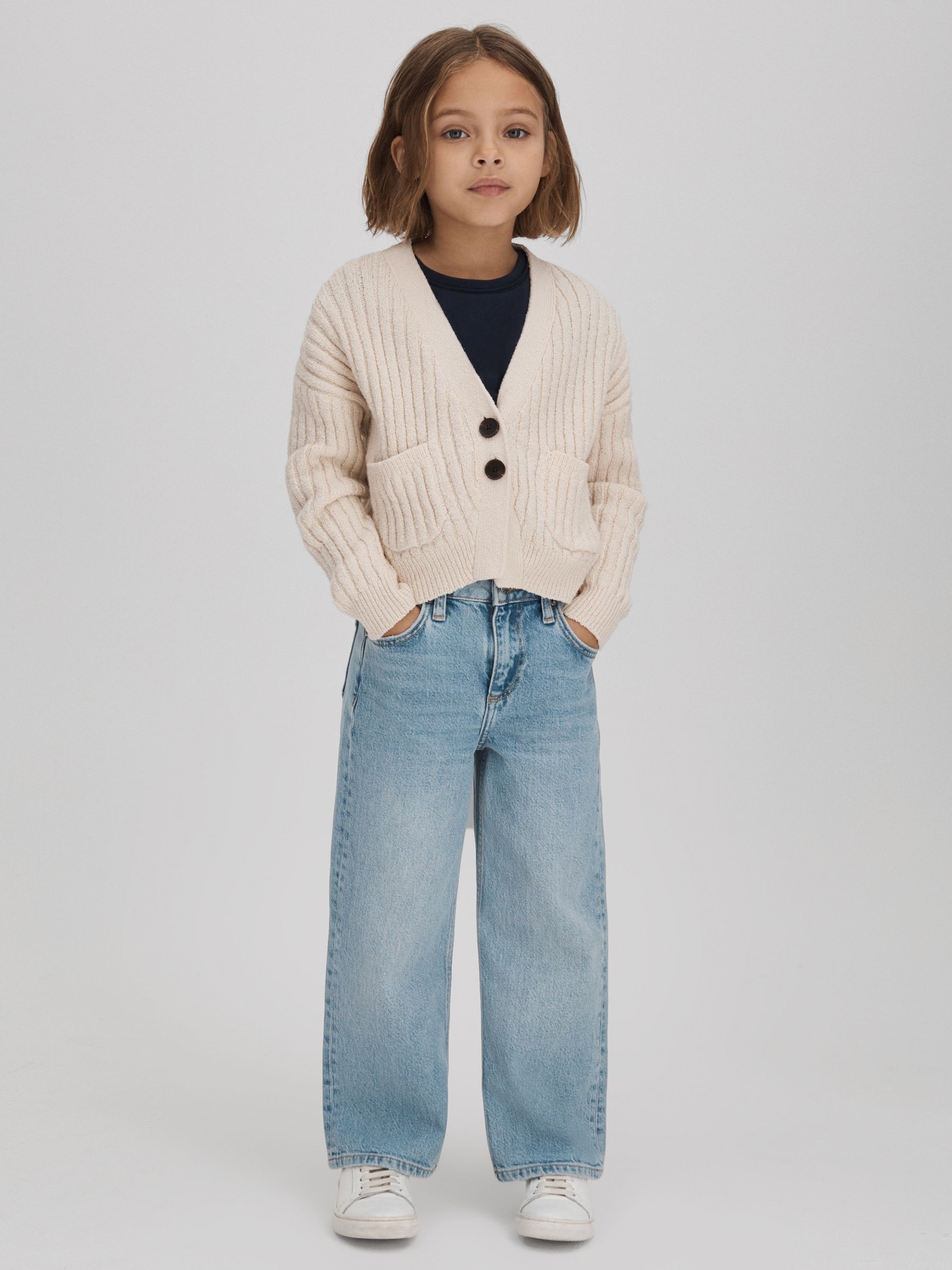 Teen Relaxed Knitted Cardigan in Ivory - Image 3 of 6