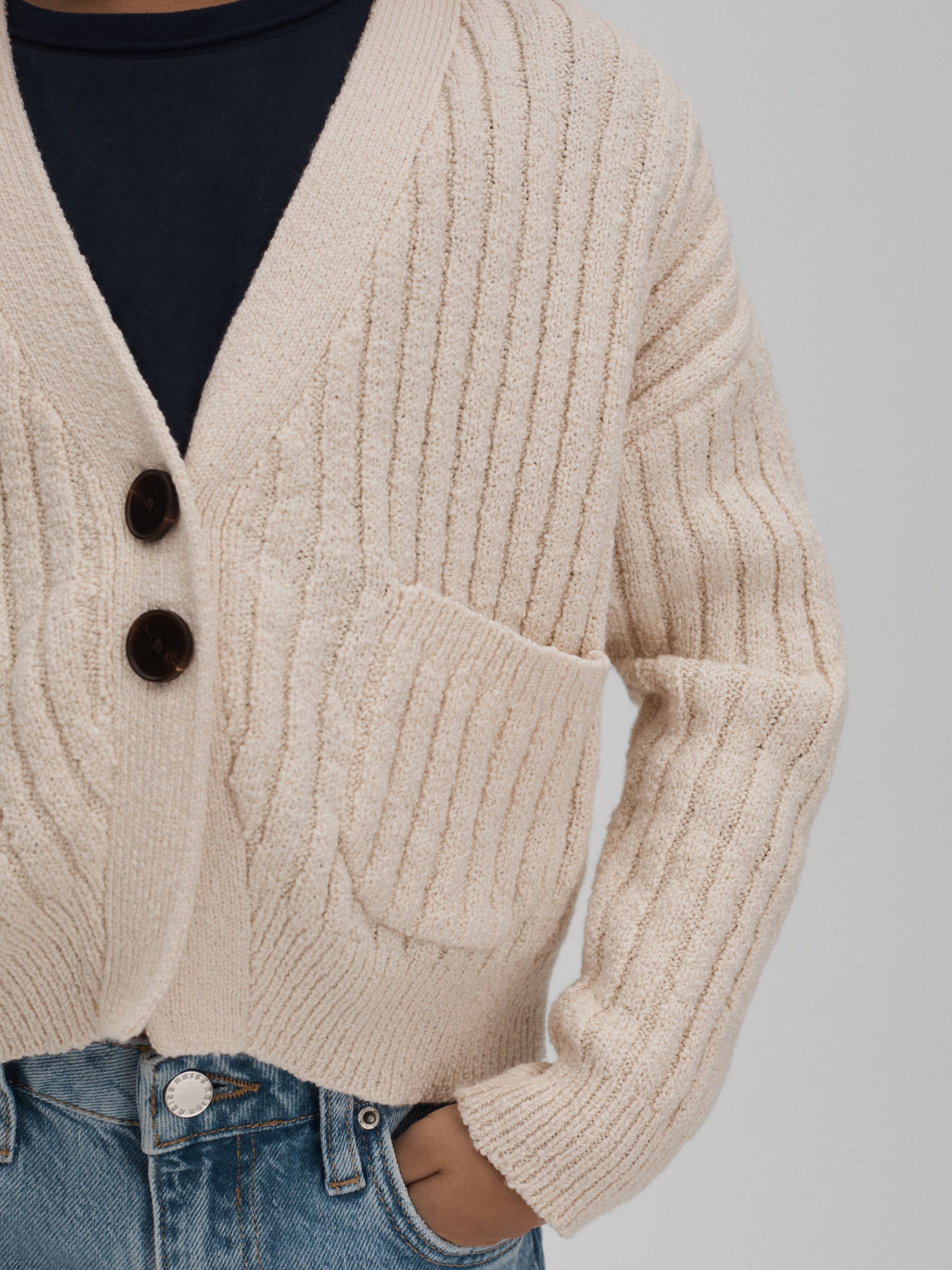 Teen Relaxed Knitted Cardigan in Ivory - Image 4 of 6