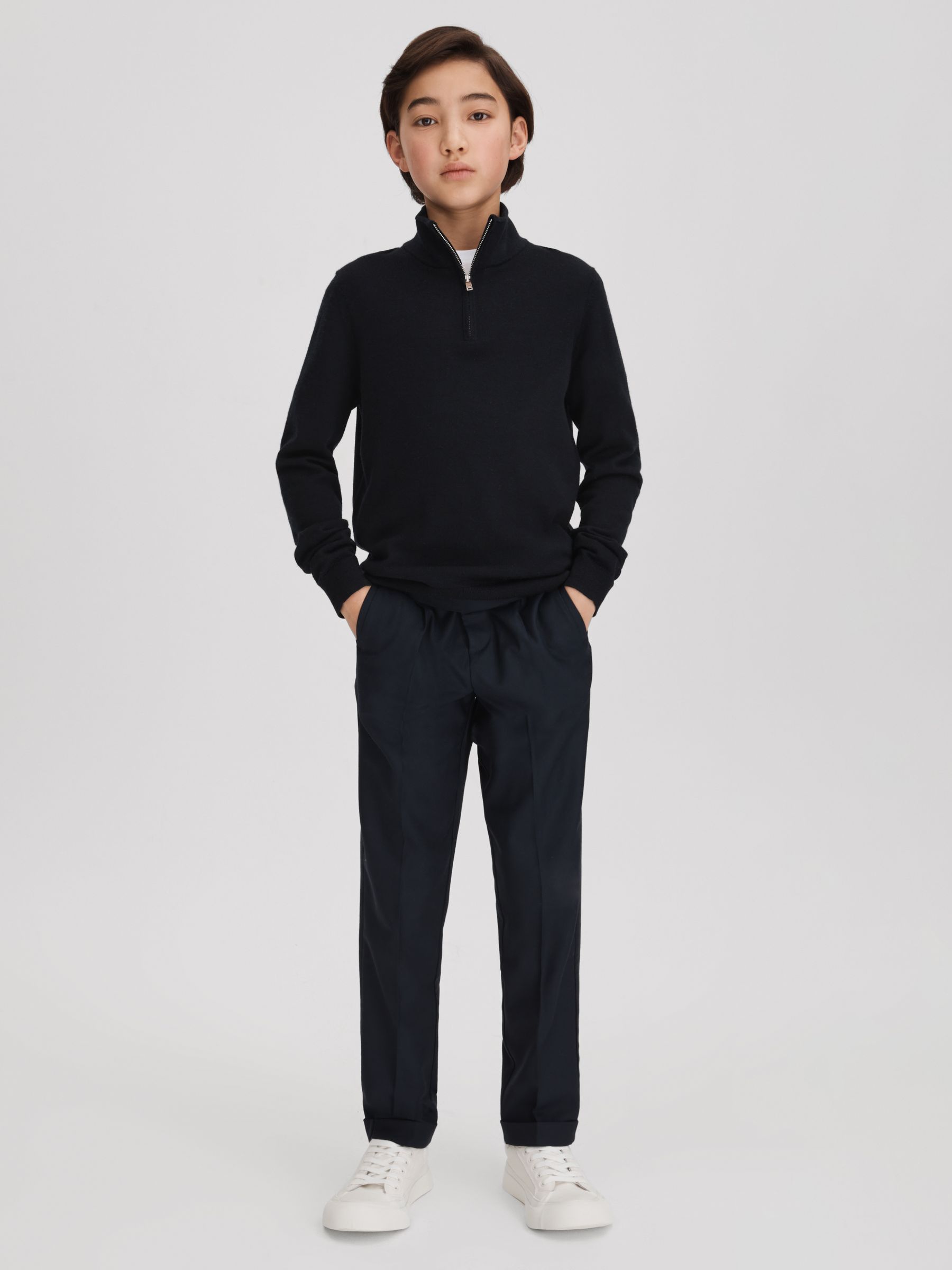 13-14 yrs Wool Half-Zip Funnel Neck Jumper in Navy - Image 2 of 4