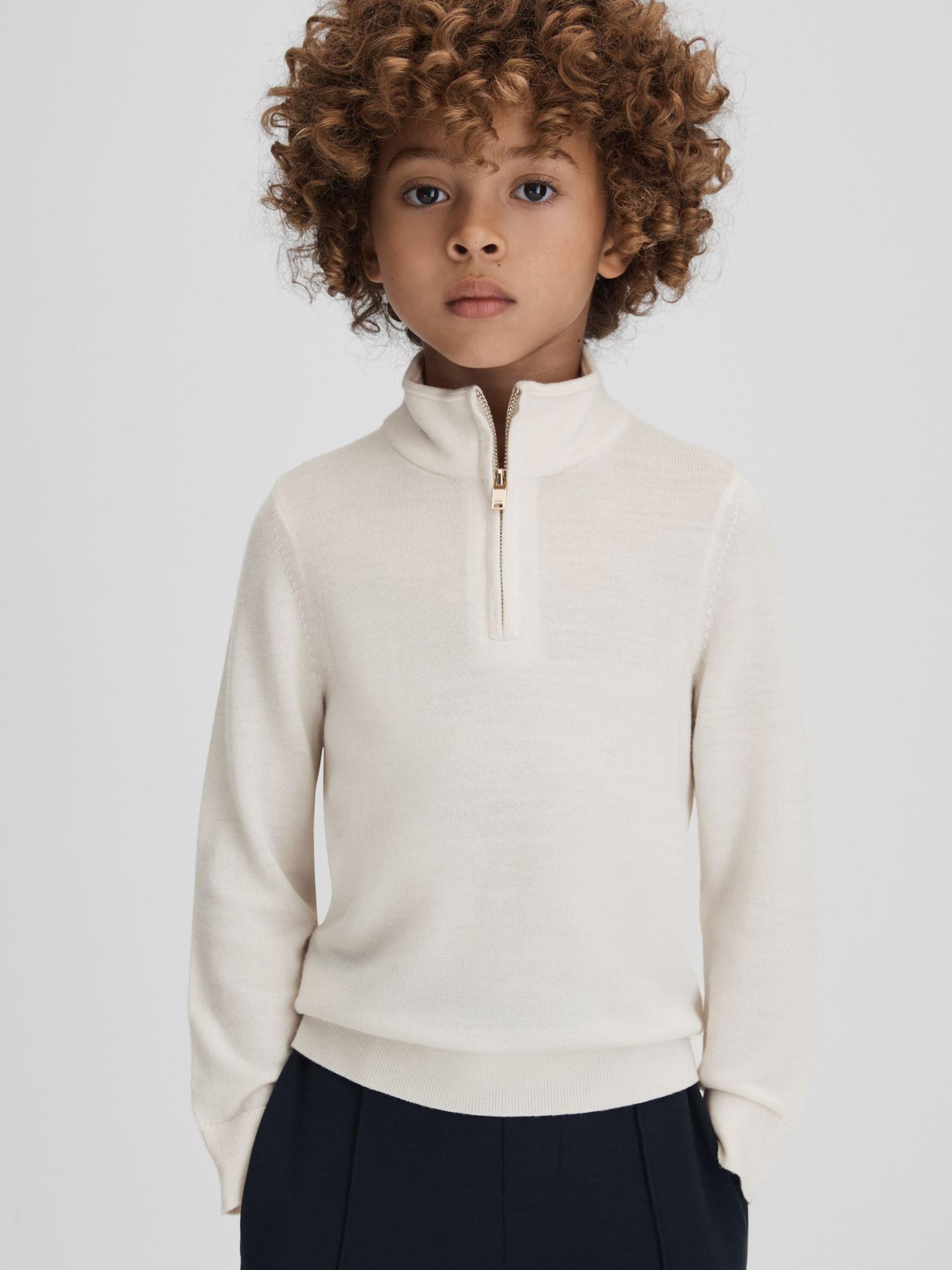 13-14 yrs Wool Half-Zip Funnel Neck Jumper in Snow - Image 2 of 6
