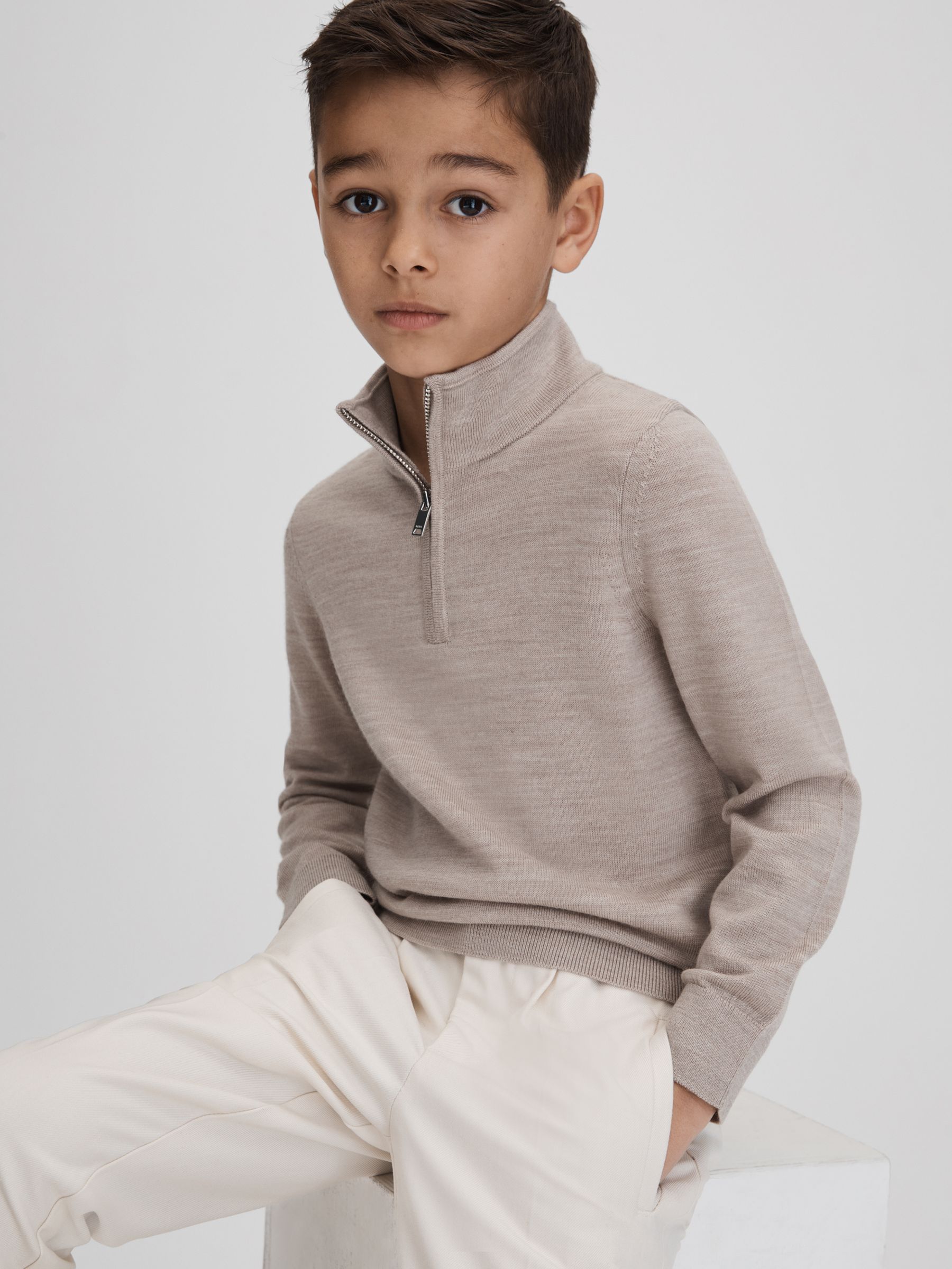 13-14 yrs Wool Half-Zip Funnel Neck Jumper in Wheat Melange - Image 2 of 7