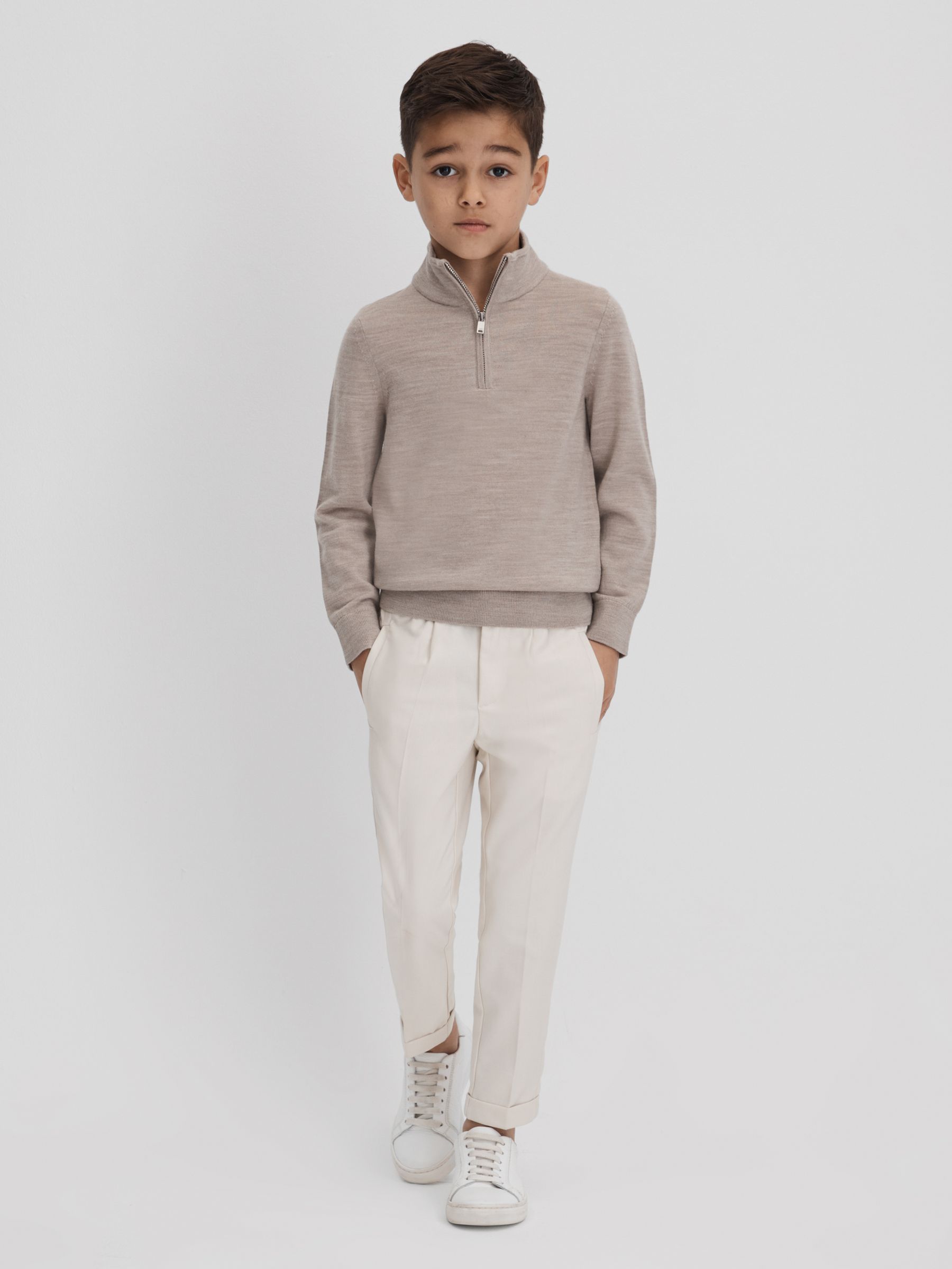 13-14 yrs Wool Half-Zip Funnel Neck Jumper in Wheat Melange - Image 3 of 7