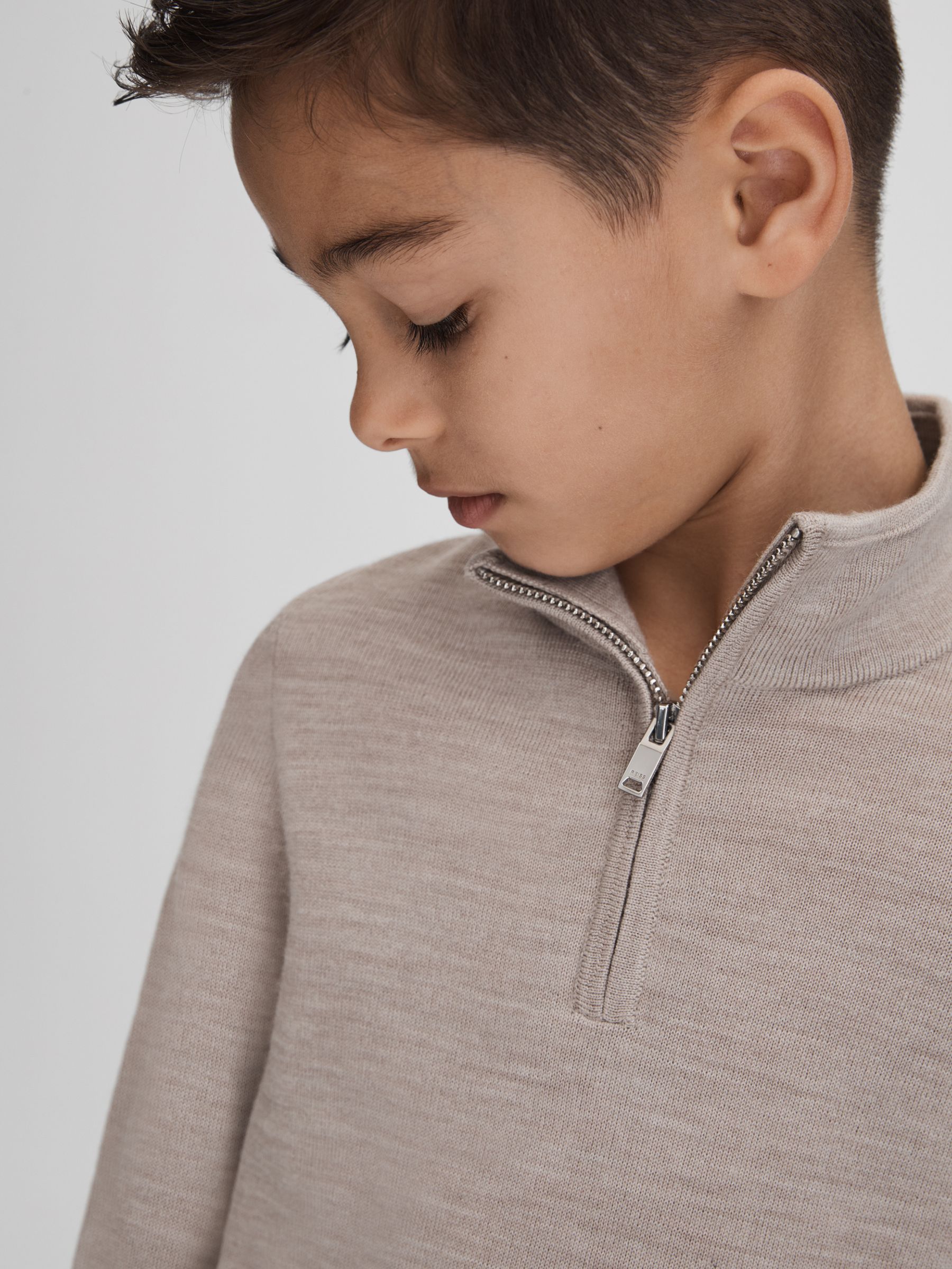 13-14 yrs Wool Half-Zip Funnel Neck Jumper in Wheat Melange - Image 4 of 7