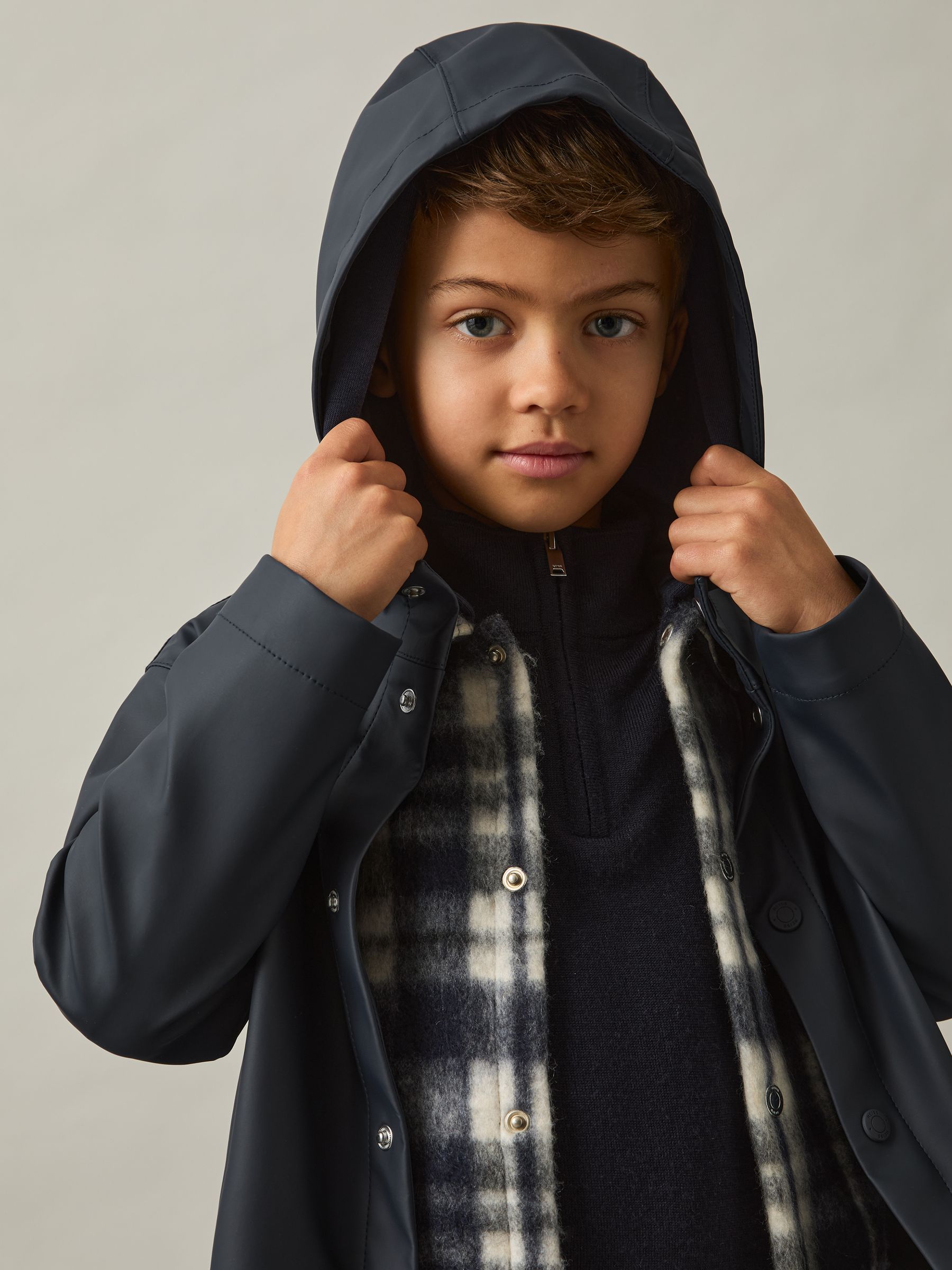 9-13 yrs Water Repellent Hooded Coat in Navy - Image 1 of 5